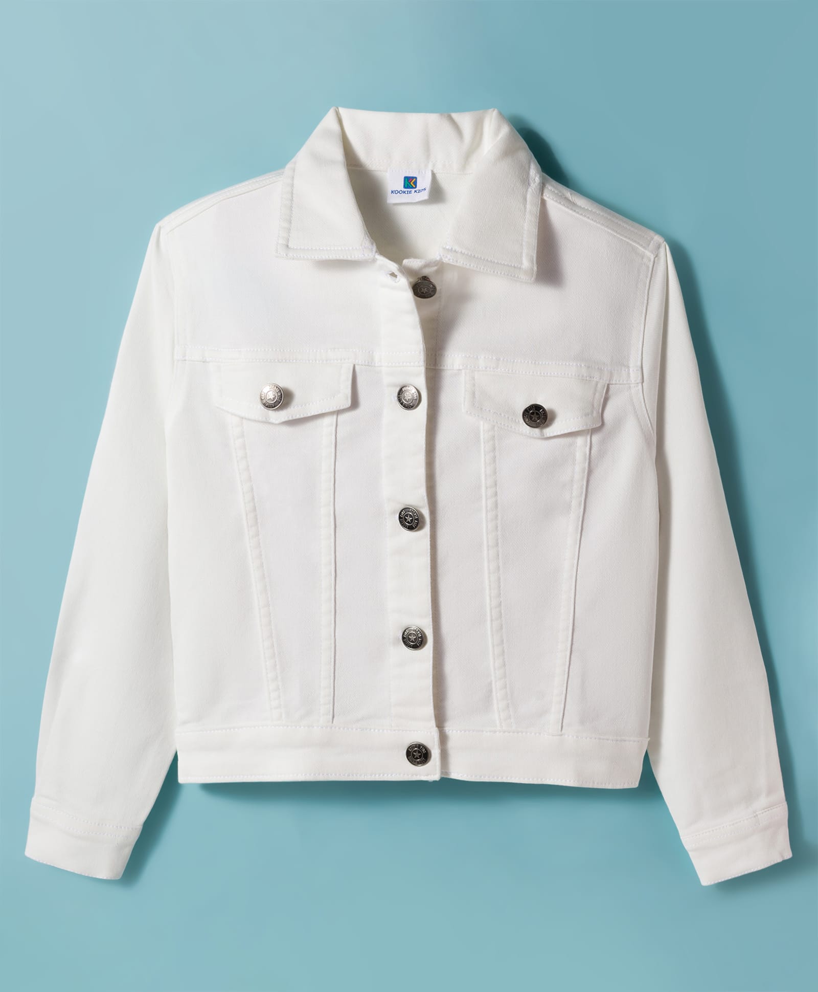kookie kids india Kookie Kids Knit Full Sleeves Solid Color Denim Lycra Jacket with Front Button - White-picture-20