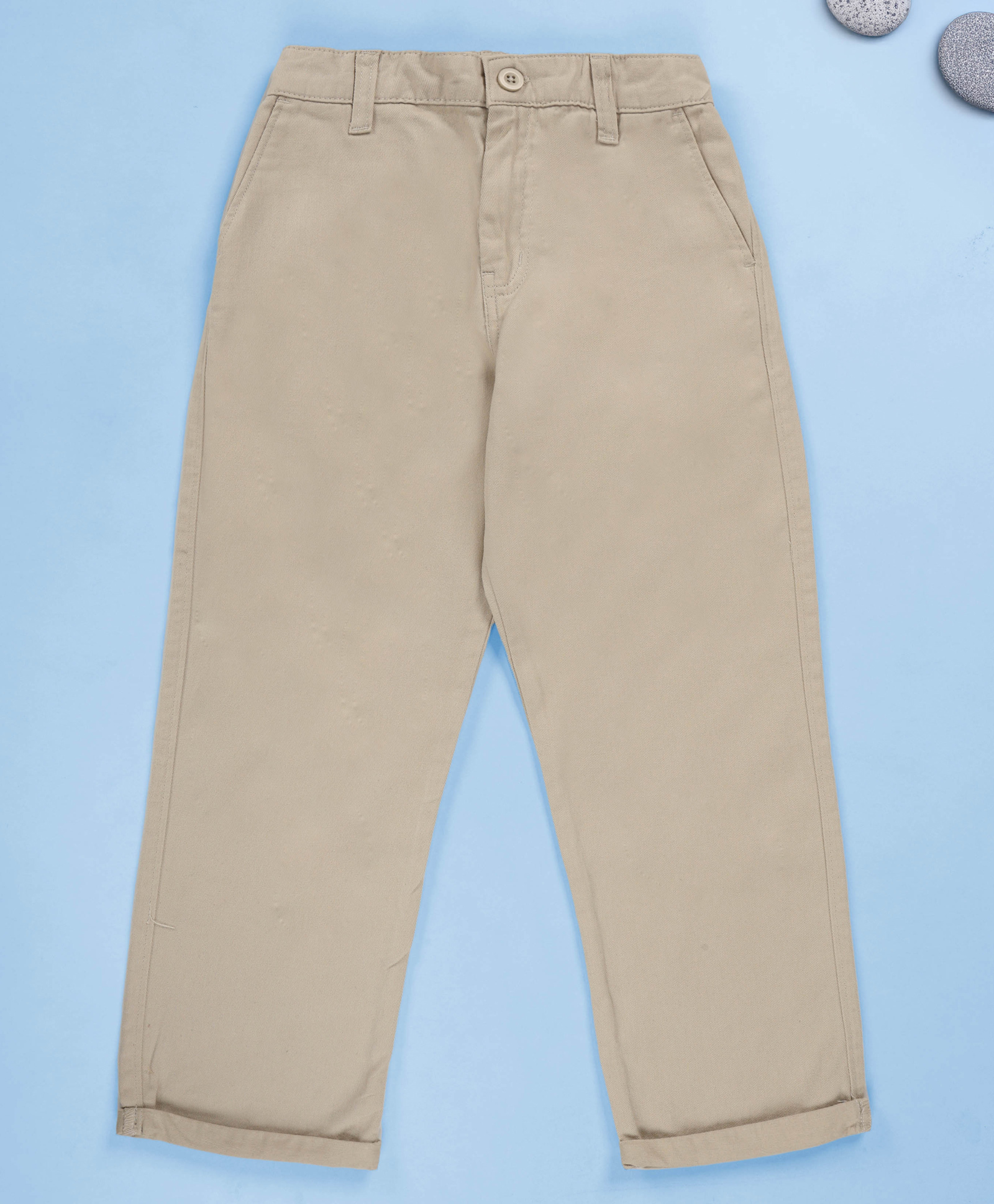 Kiddopanti Cotton Woven Solid Pants - Beige-picture-13