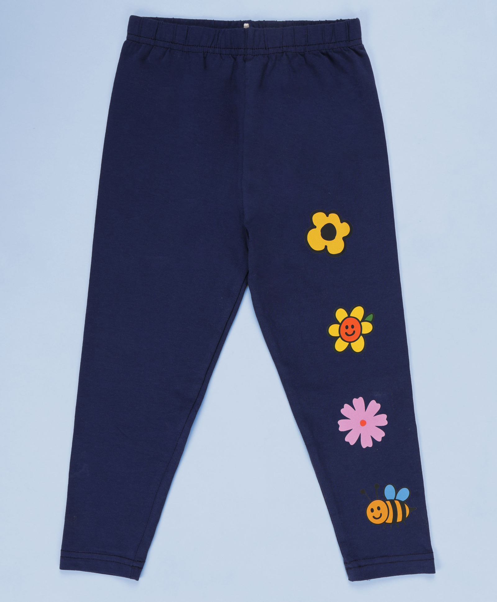 Kiddopanti Cotton Spandex Knit Floral Printed Leggings - Navy Blue-picture-10
