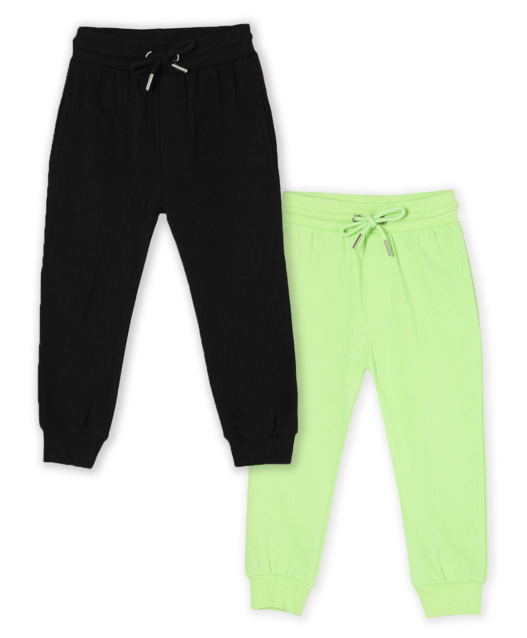 The Mom Store Cotton Knit Pack Of 2 Winter Solid Sweatpants - Black & Neon Green-image-25