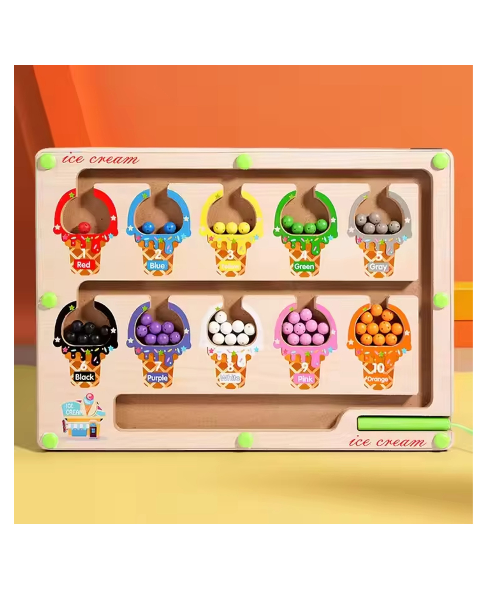 YAMAMA Wooden Magnetic Ice Cream Maze Toys For Kids, Wooden Role Play Educational Toys Fun Entertainment Pretend Play Set Kids Toys - Multicolor-image-34
