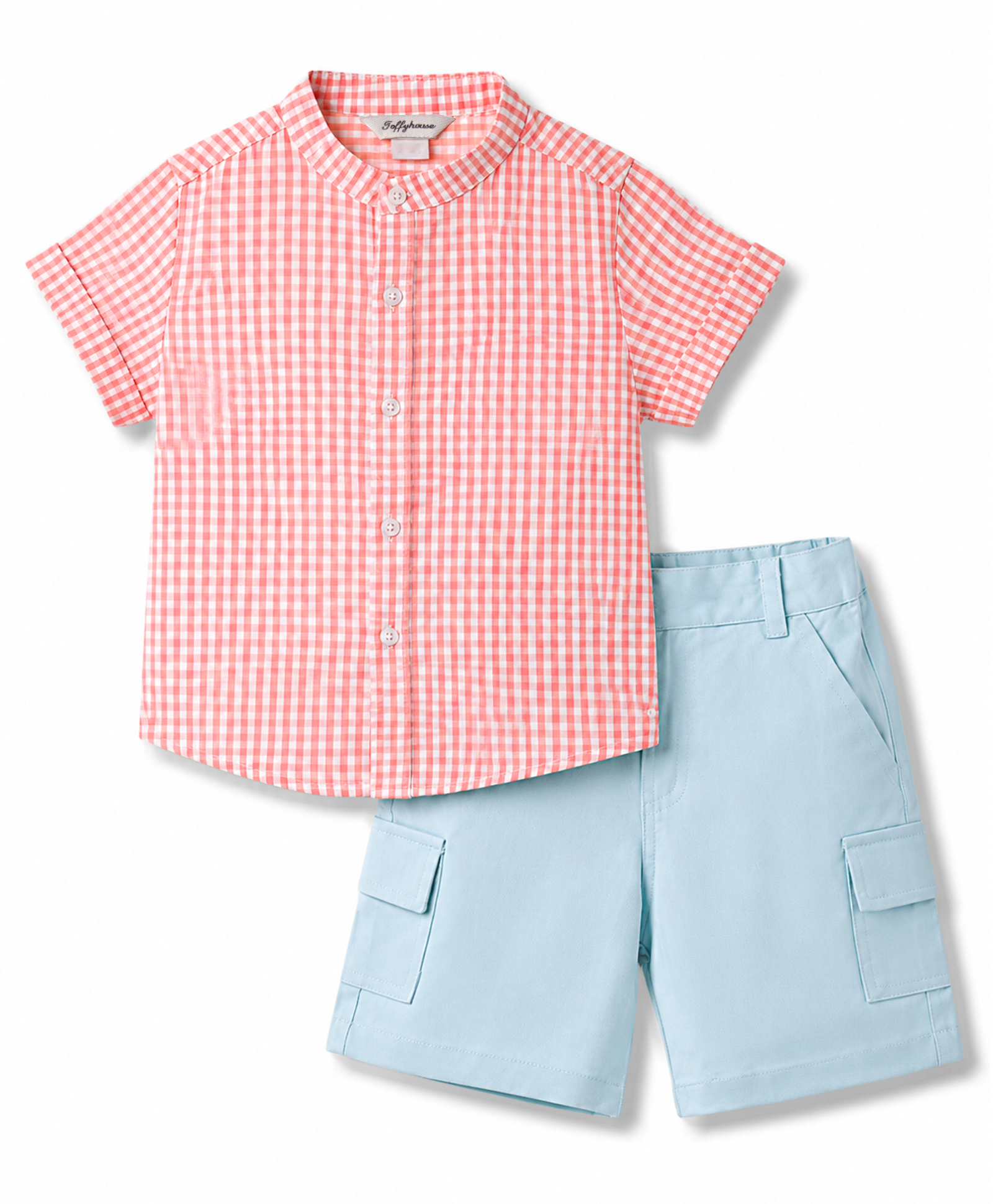 ToffyHouse Cotton Woven Half Sleeves Checks Shirt & Shorts Set - Sky Blue-picture-27