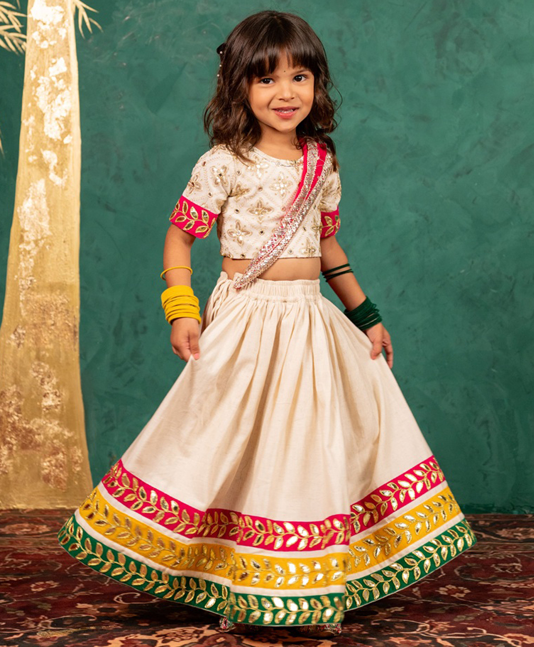 Jilmil Georgette Woven Navratri Theme Half Sleeves Embroidered Lehenga Choli With Dupatta Set - Off White-picture-14