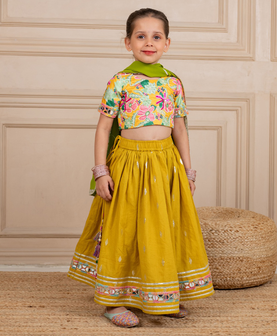 Jilmil Roman Silk Woven Half Sleeves Floral Printed Lehenga Choli With Dupatta - Multi Colour-picture-3