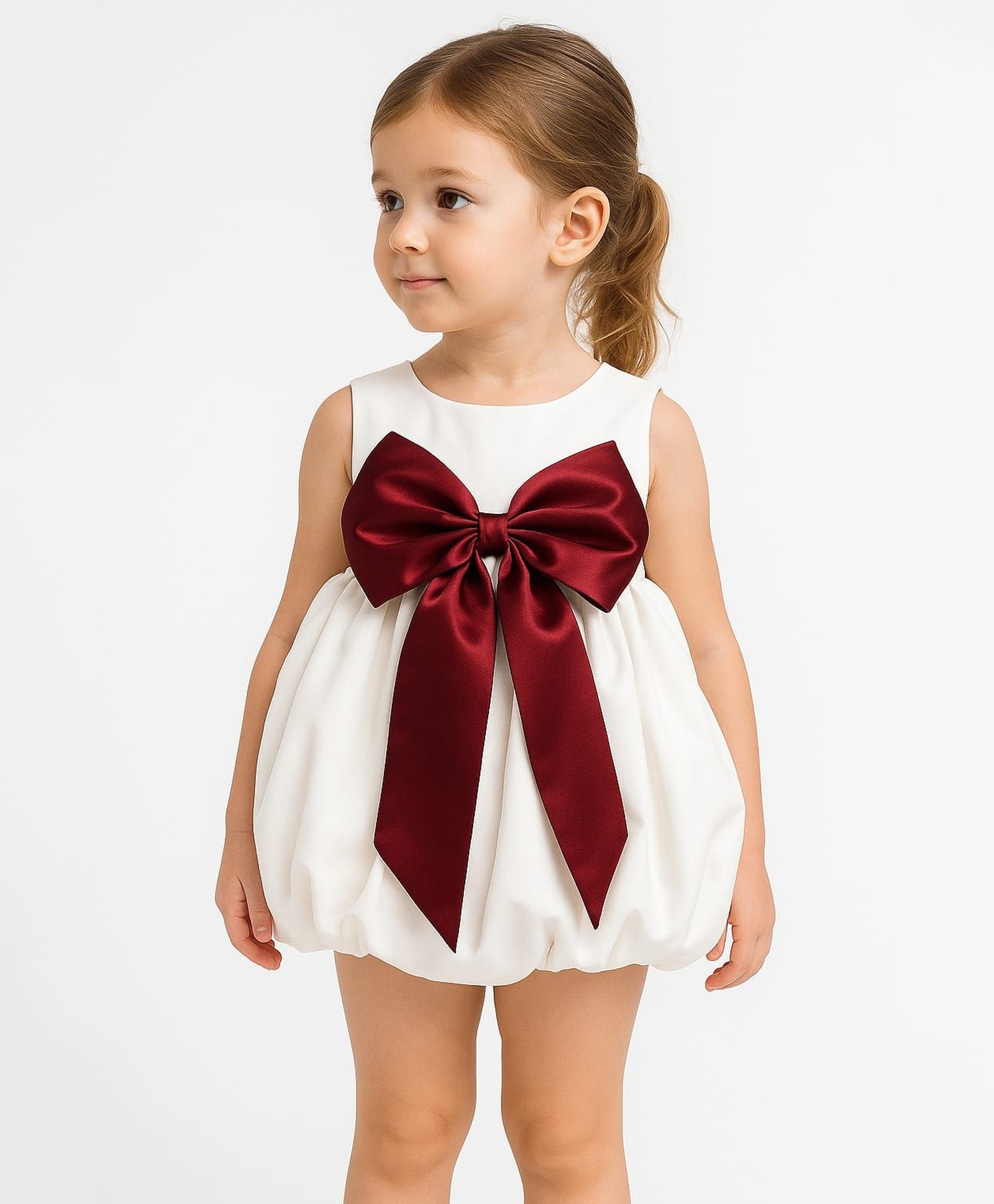 Foreverkidz Premium Satin Woven Sleeveless Bow Applique Detailed Balloon Dress - White-image-44