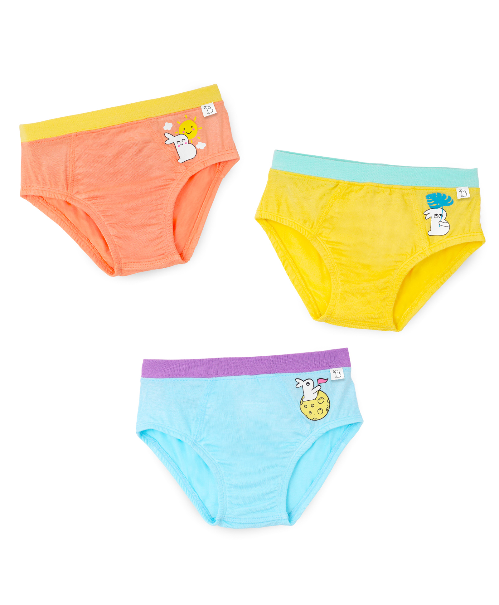SuperBottoms Bamboo Knit Pack Of 3 Bunnies Printed Super Soft Briefs - Yellow Orange & Blue-picture-16