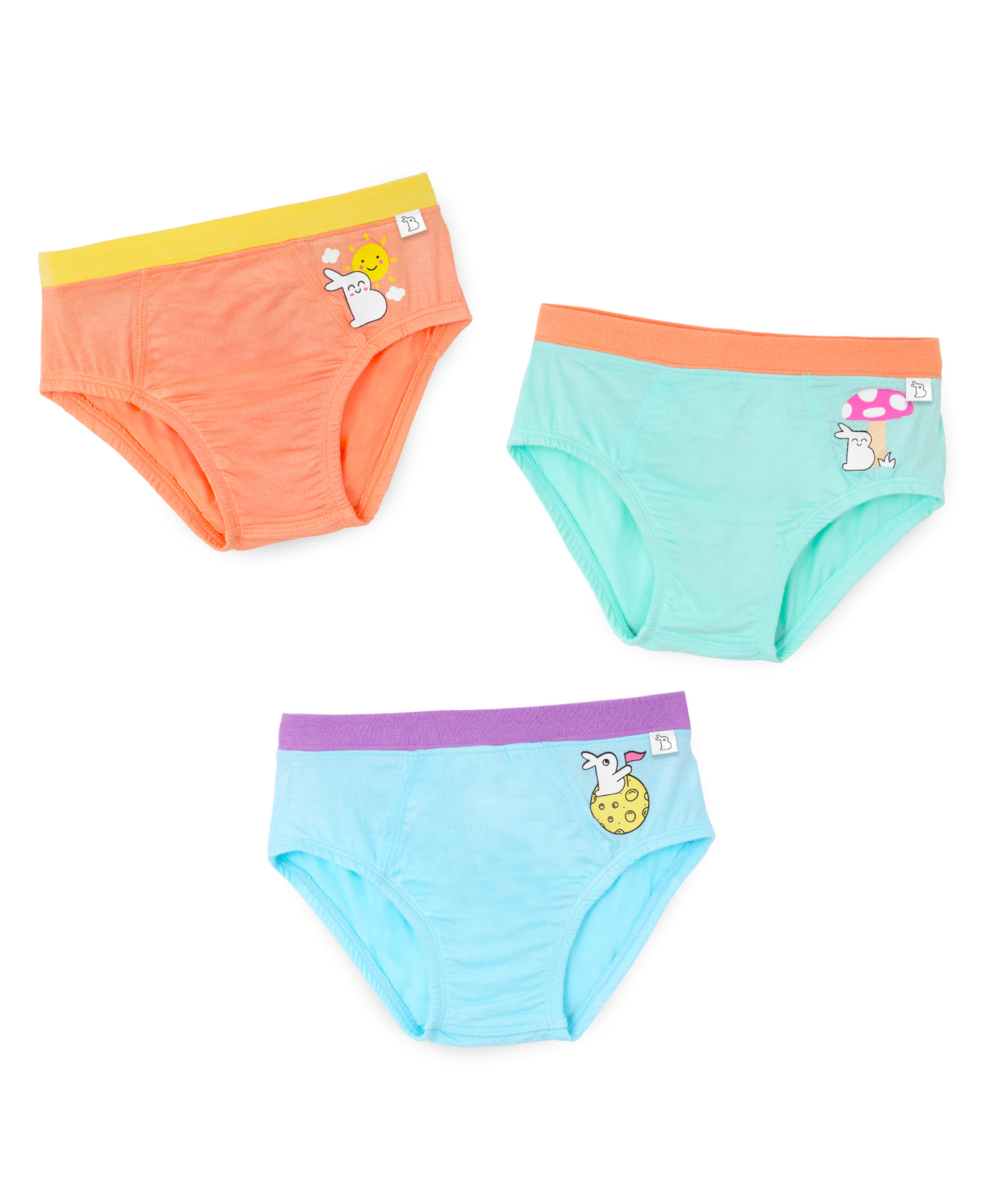 SuperBottoms Bamboo Knit Pack Of 3 Bunnies Printed Super Soft Briefs - Orange Green & Blue-picture-15