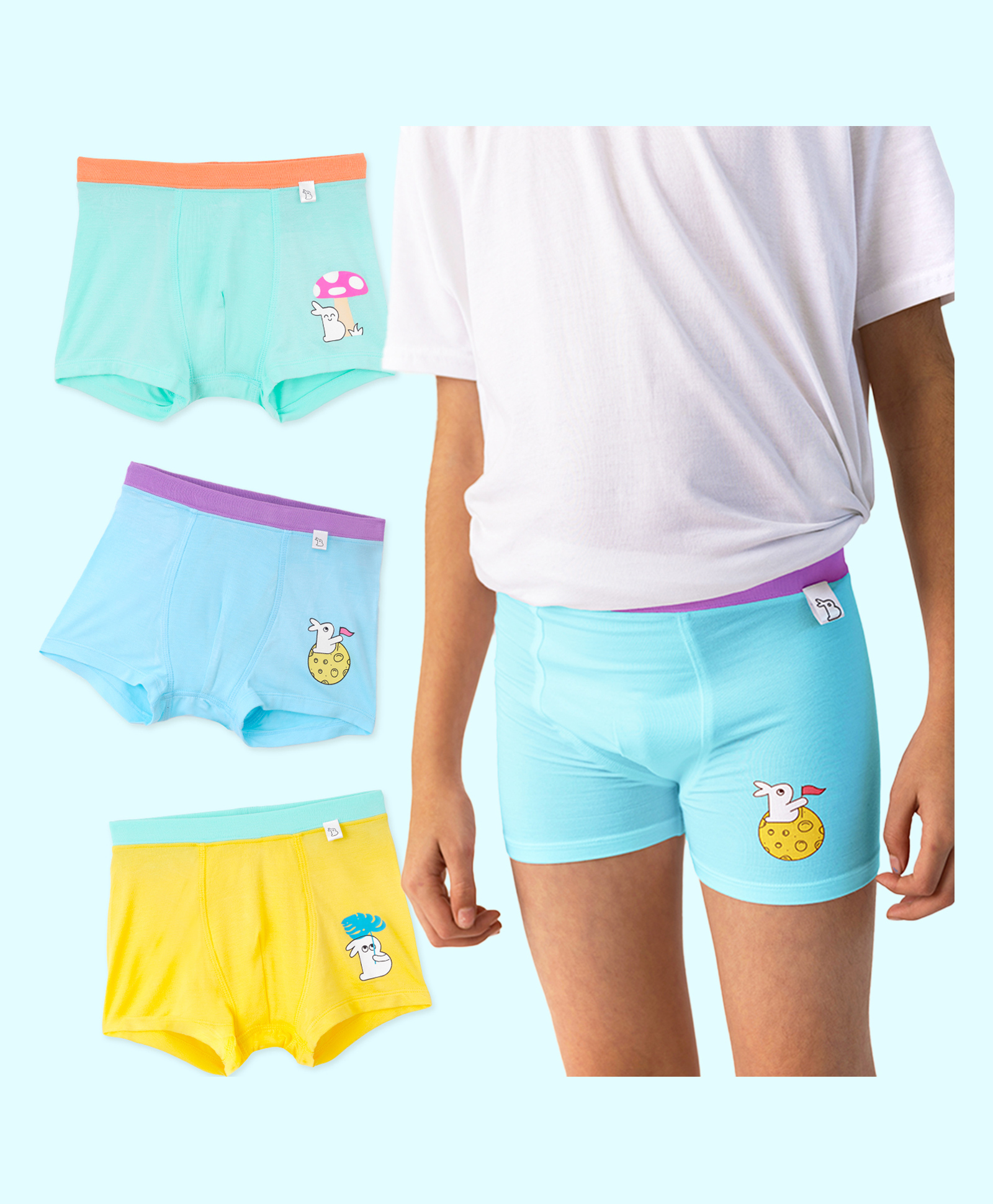 SuperBottoms Bamboo Knit Pack Of 3 Baby Bunny Designed Boxers - Yellow Green & Blue-picture-19