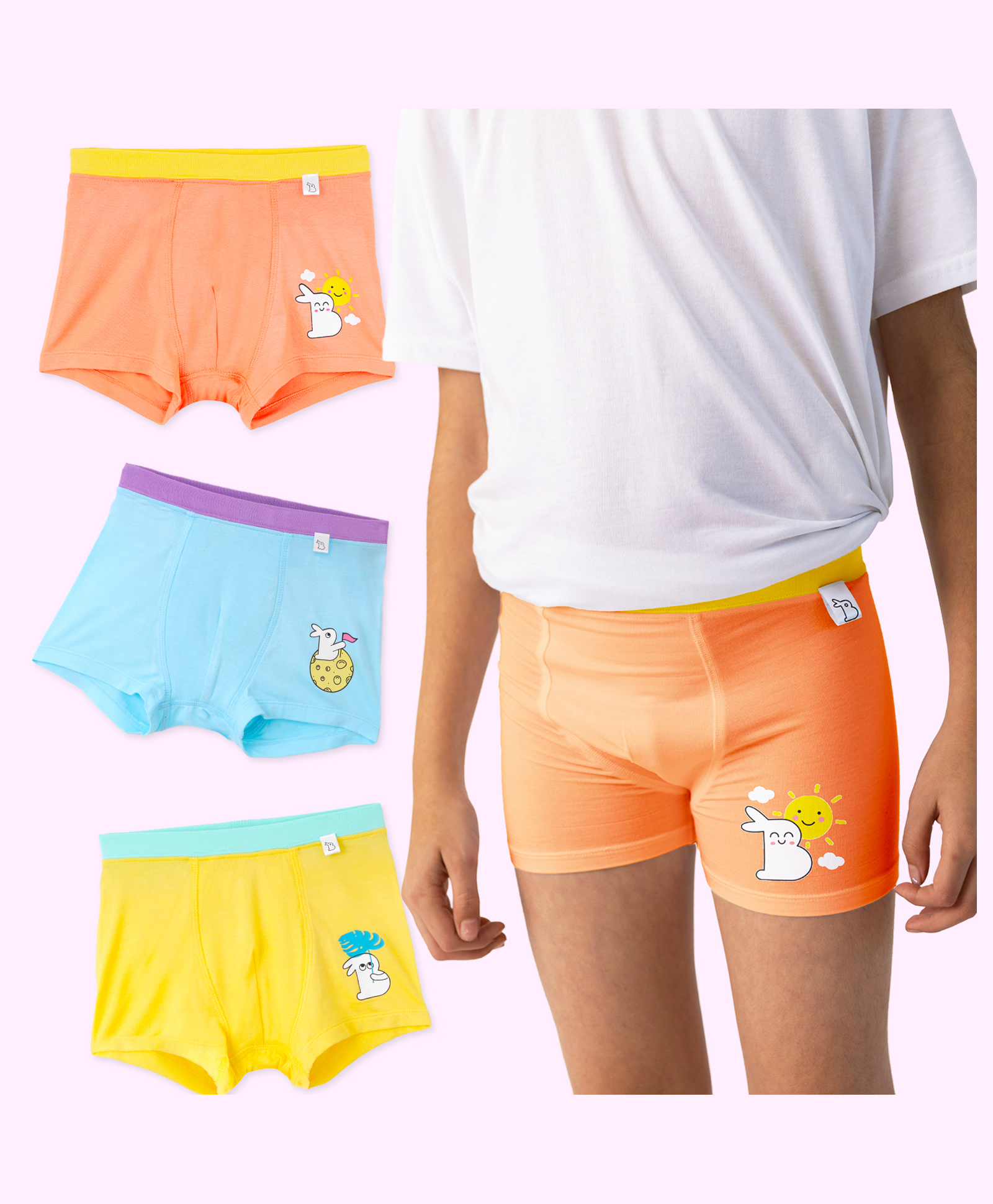 SuperBottoms Bamboo Knit Pack Of 3 Baby Bunny Designed Boxers - Yellow Orange & Blue-picture-45