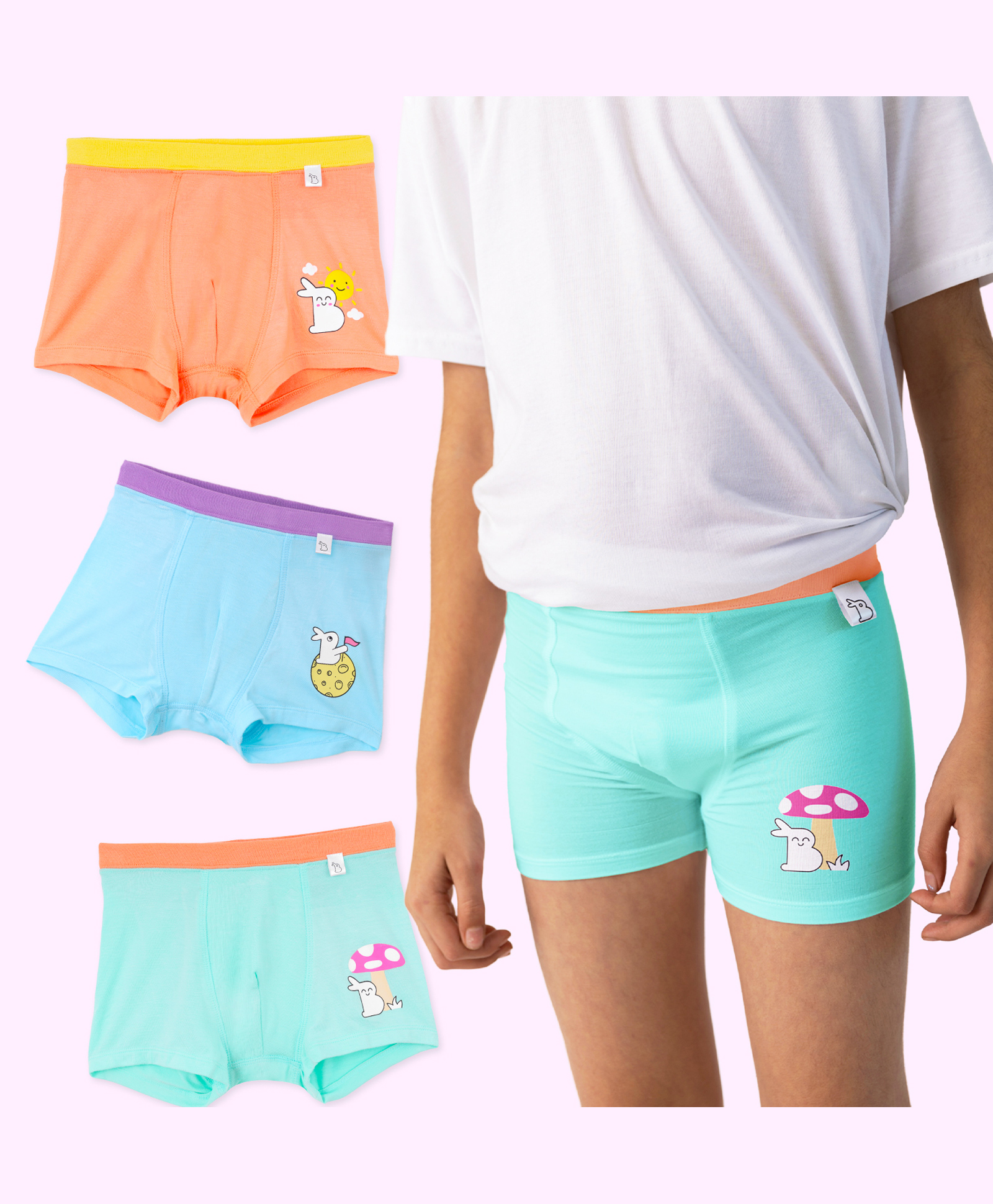 SuperBottoms Bamboo Knit Pack Of 3 Baby Bunny Designed Boxers - Orange Green & Blue-picture-46