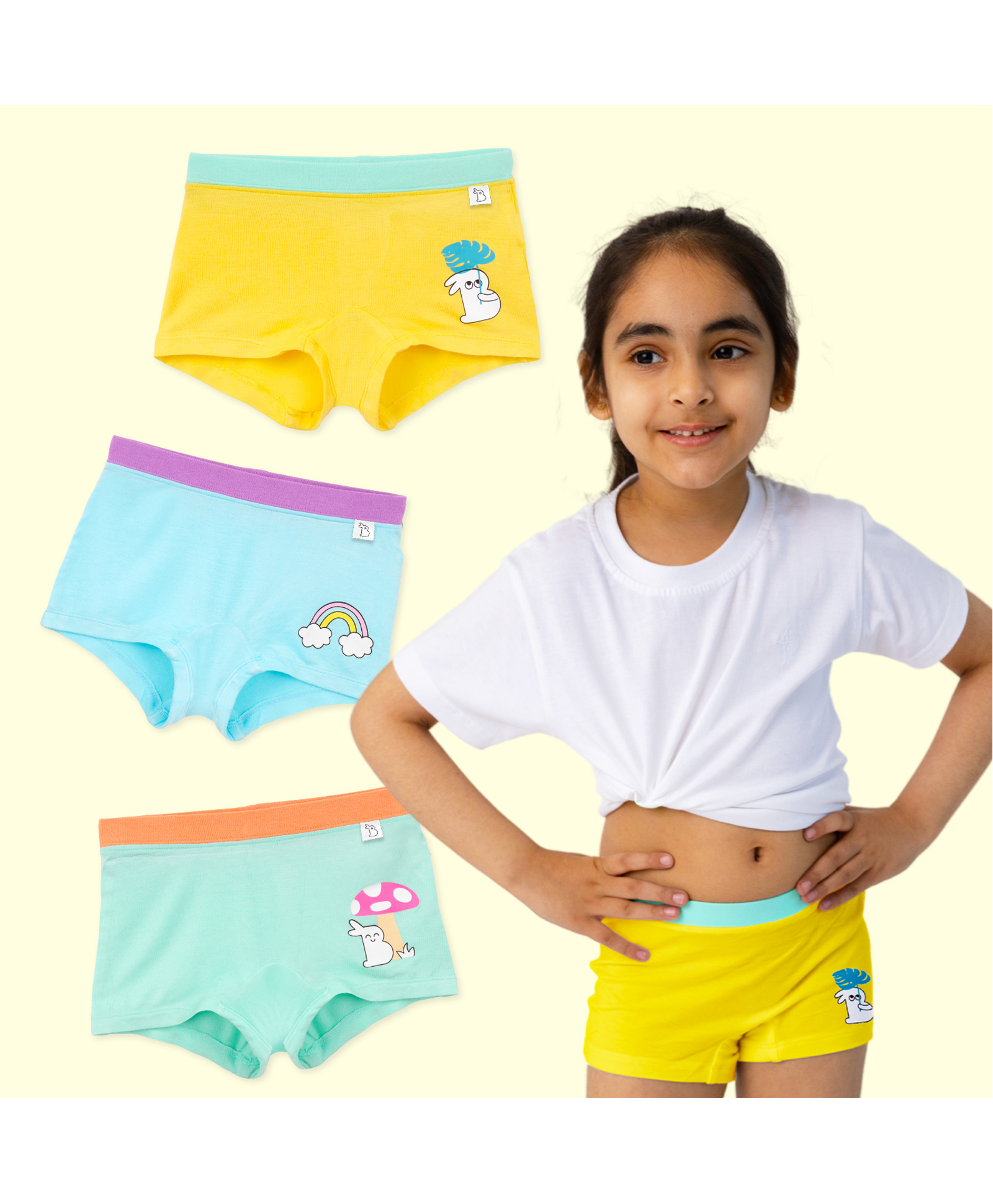 SuperBottoms Bamboo Knit Pack Of 3 Baby Bunny & Rainbow Printed Boy Shorts - Green Yellow & Blue-picture-17
