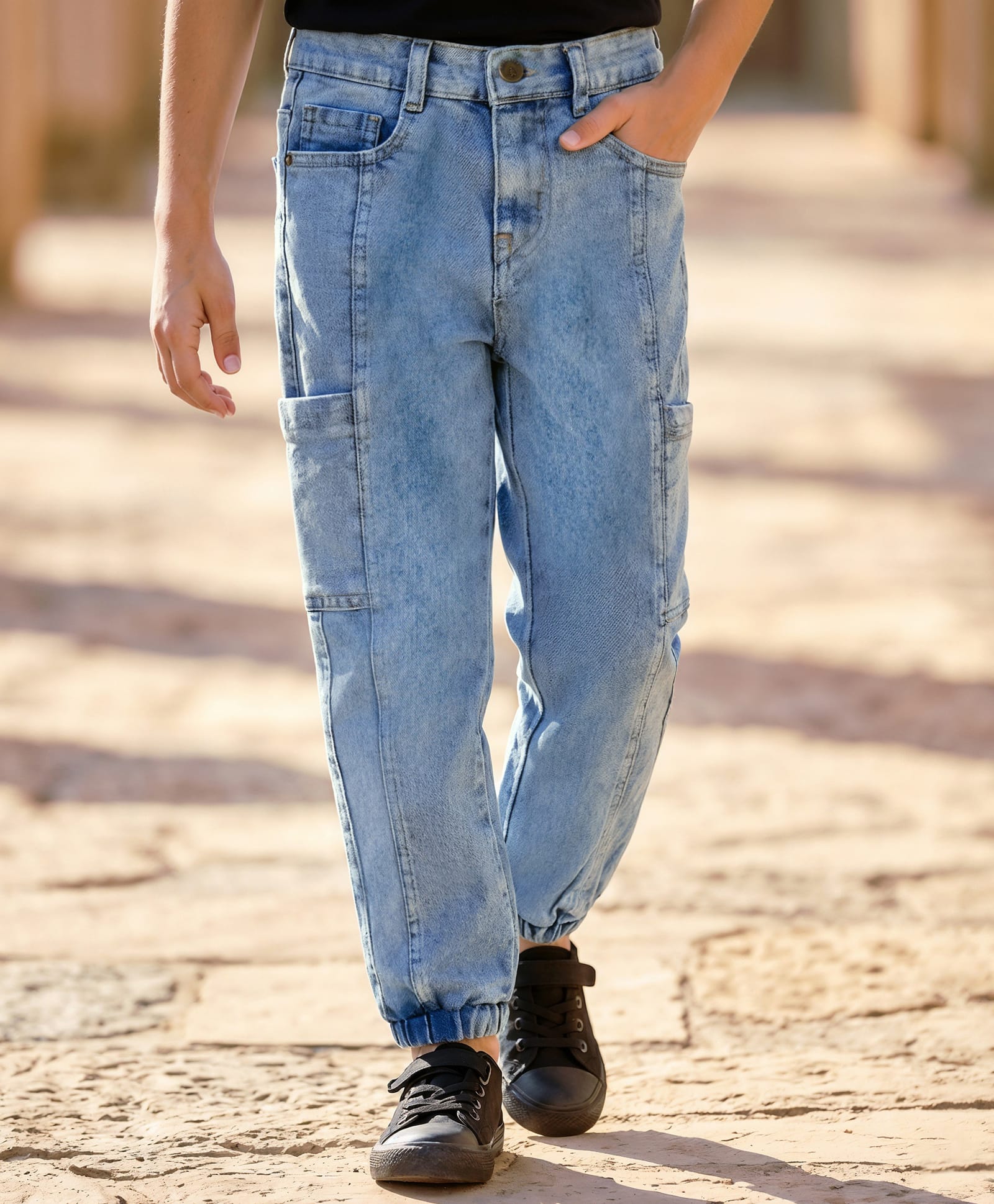 Pine Kids Denim Woven Full Length Washed Jeans With Pockets - Blue-picture-30