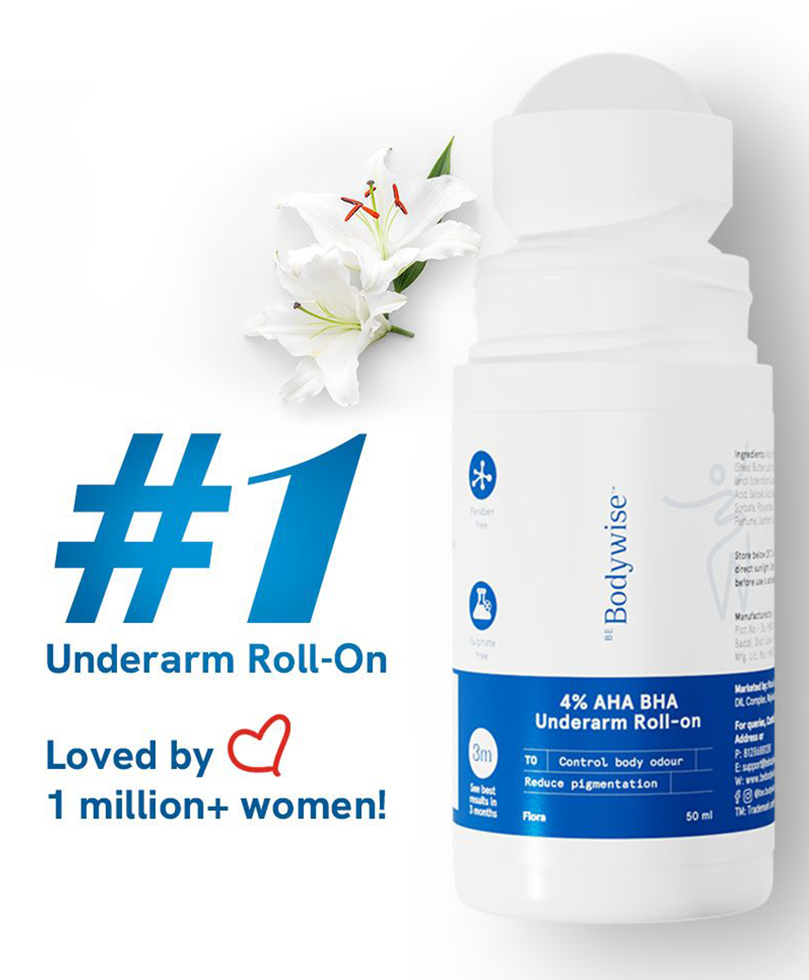 Be Bodywise 4% AHA BHA Flora Under Arm Roll On - 50 ml-picture-46