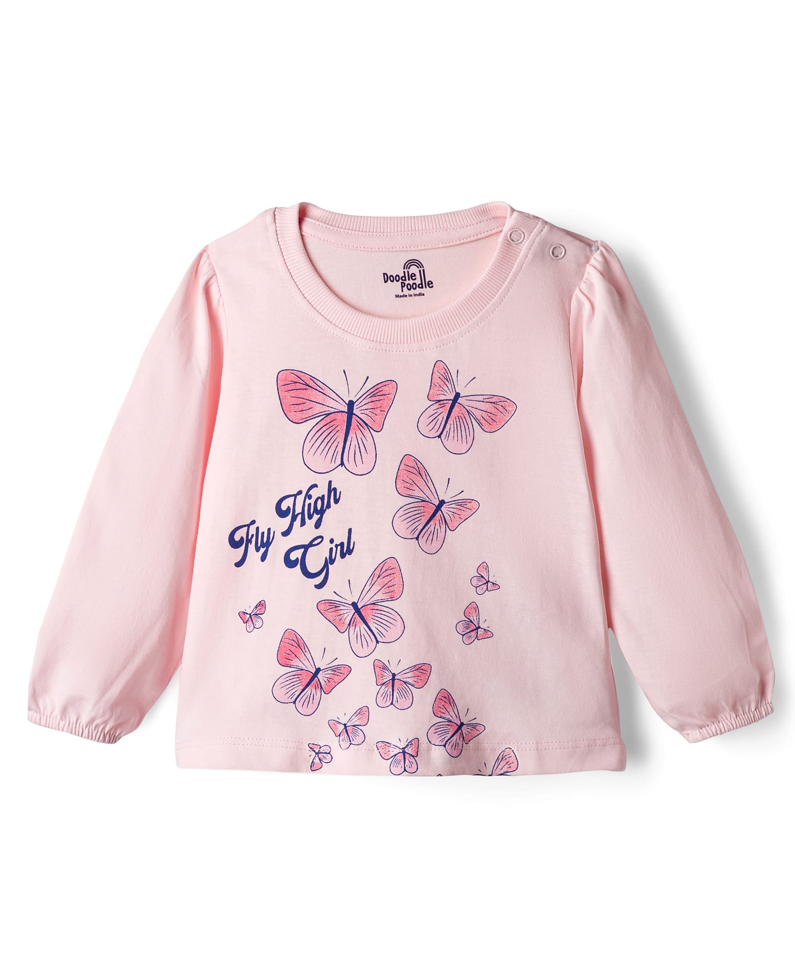 Doodle Poodle 100% Cotton Knit Full Sleeves T-Shirt With Butterfly Print - Pink-picture-14