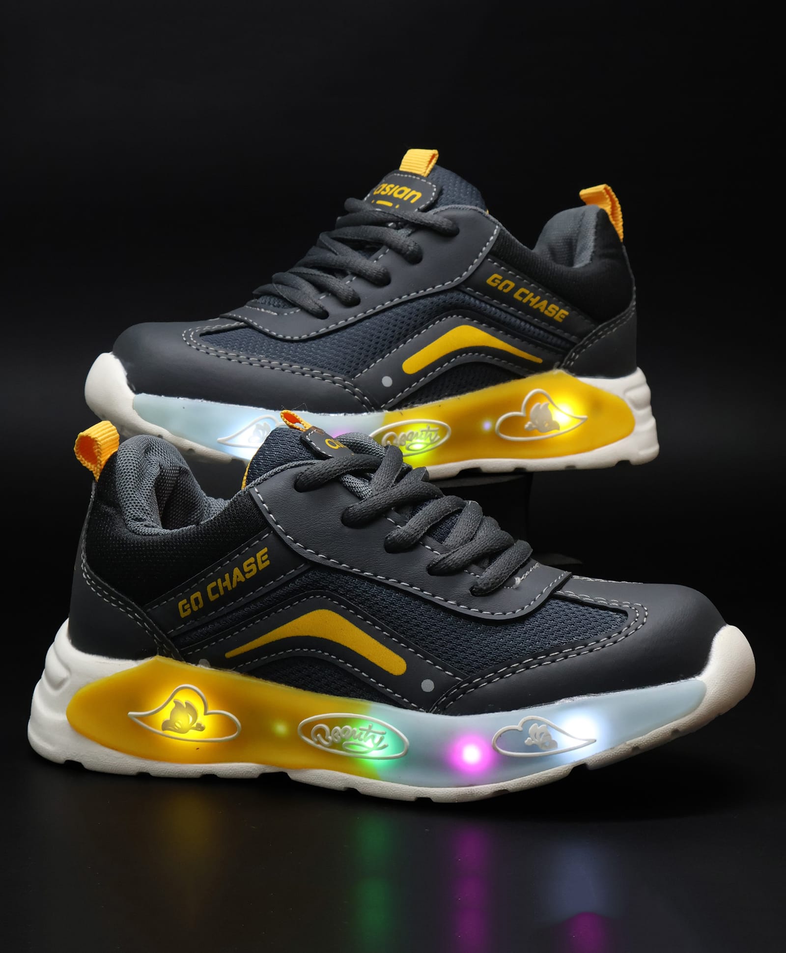 asian Colour Blocked & Butterfly Designed With Velcro Closure Shoes - Dark Grey & Mustard-image-43