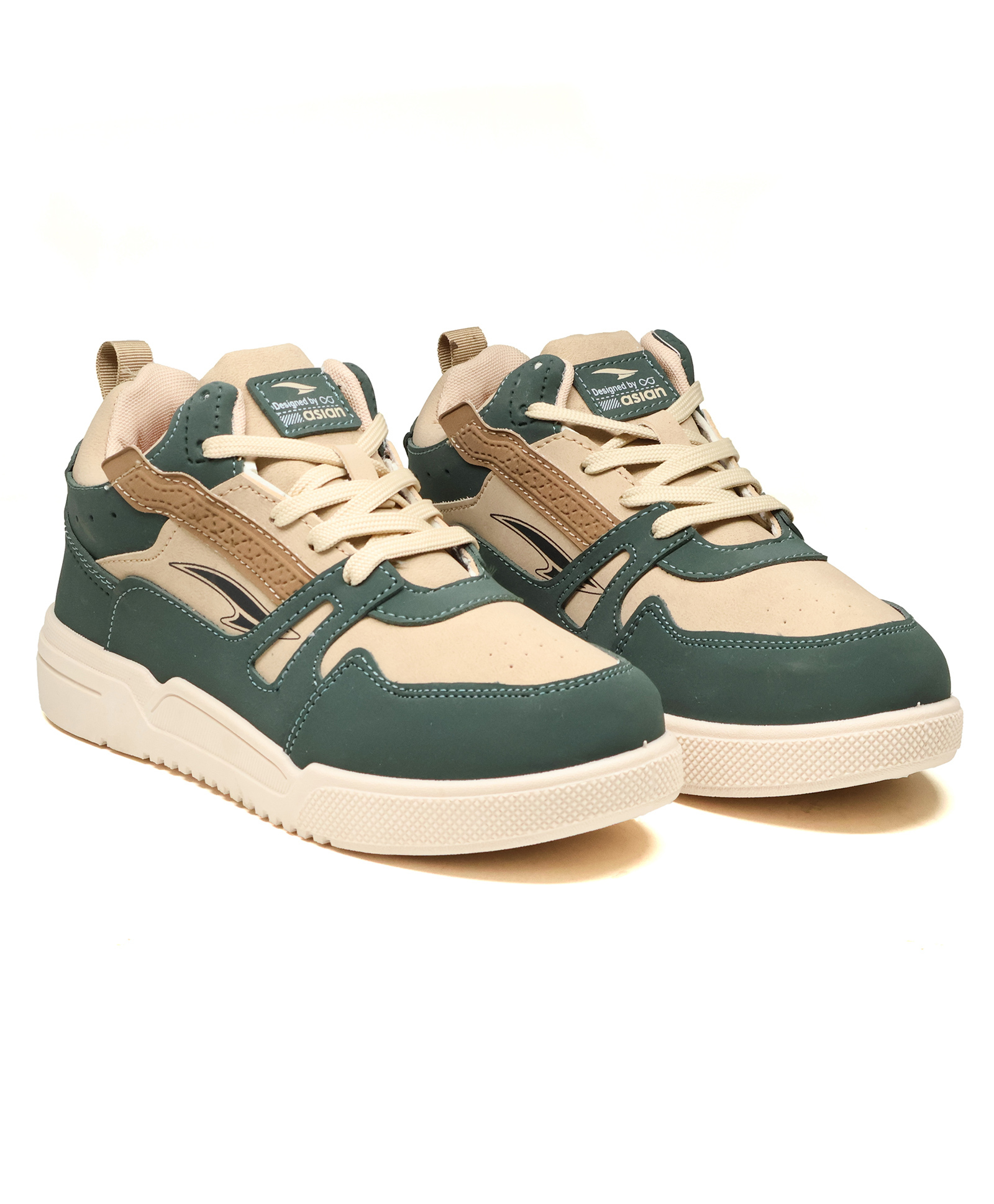 asian Colour Blocked Lace Up Shoes - Beige & Leaf Green-image-43
