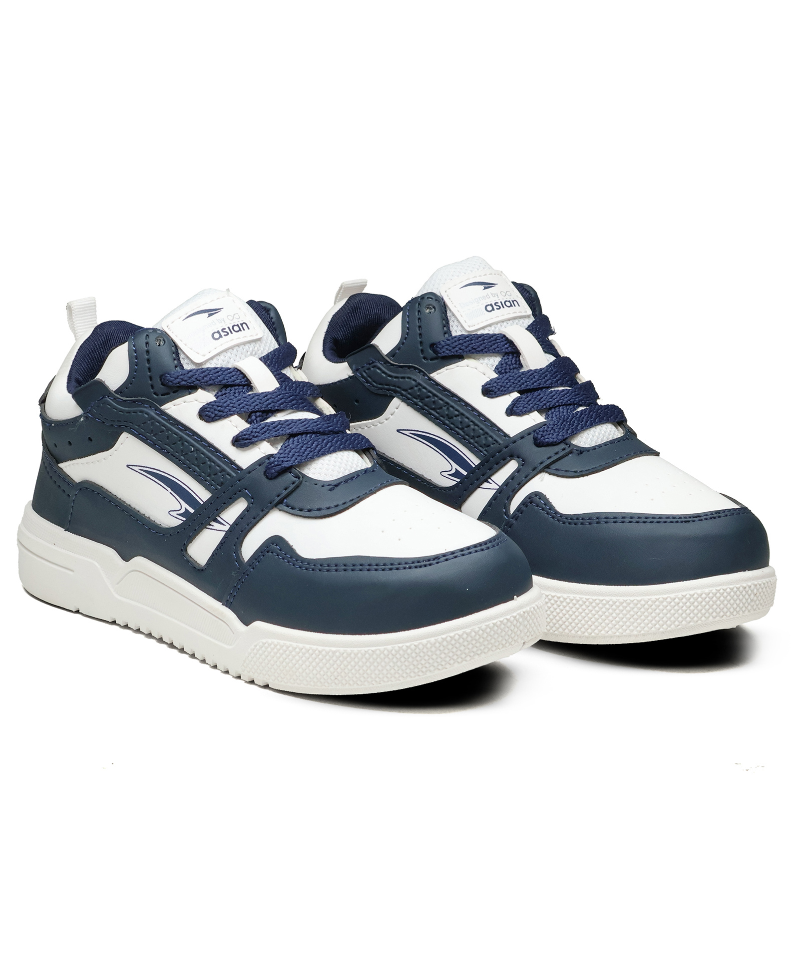 asian Colour Blocked Lace Up Shoes - White & Navy Blue-picture-23