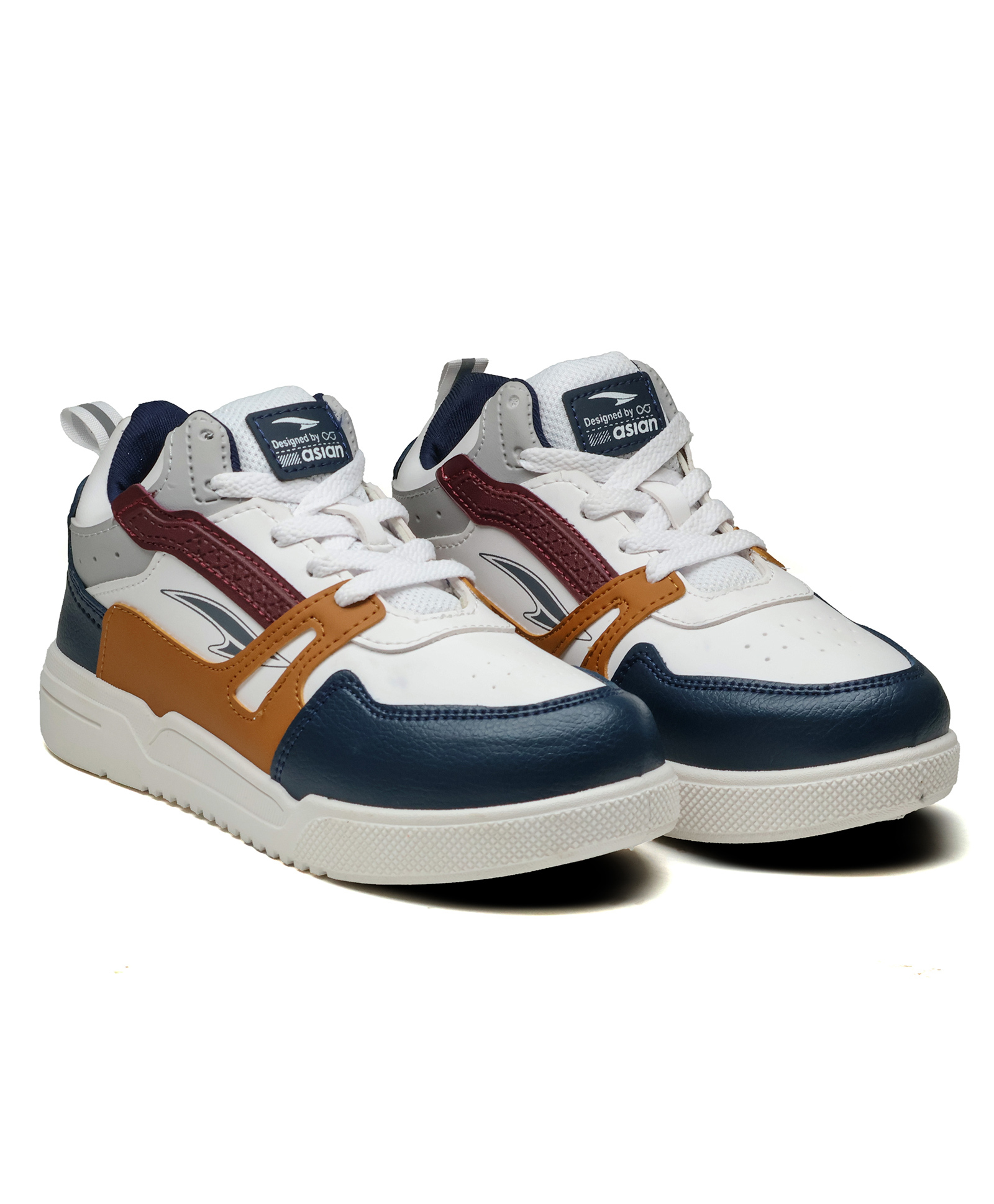 asian Colour Blocked Lace Up Shoes - White Mustard & Navy Blue-image-4