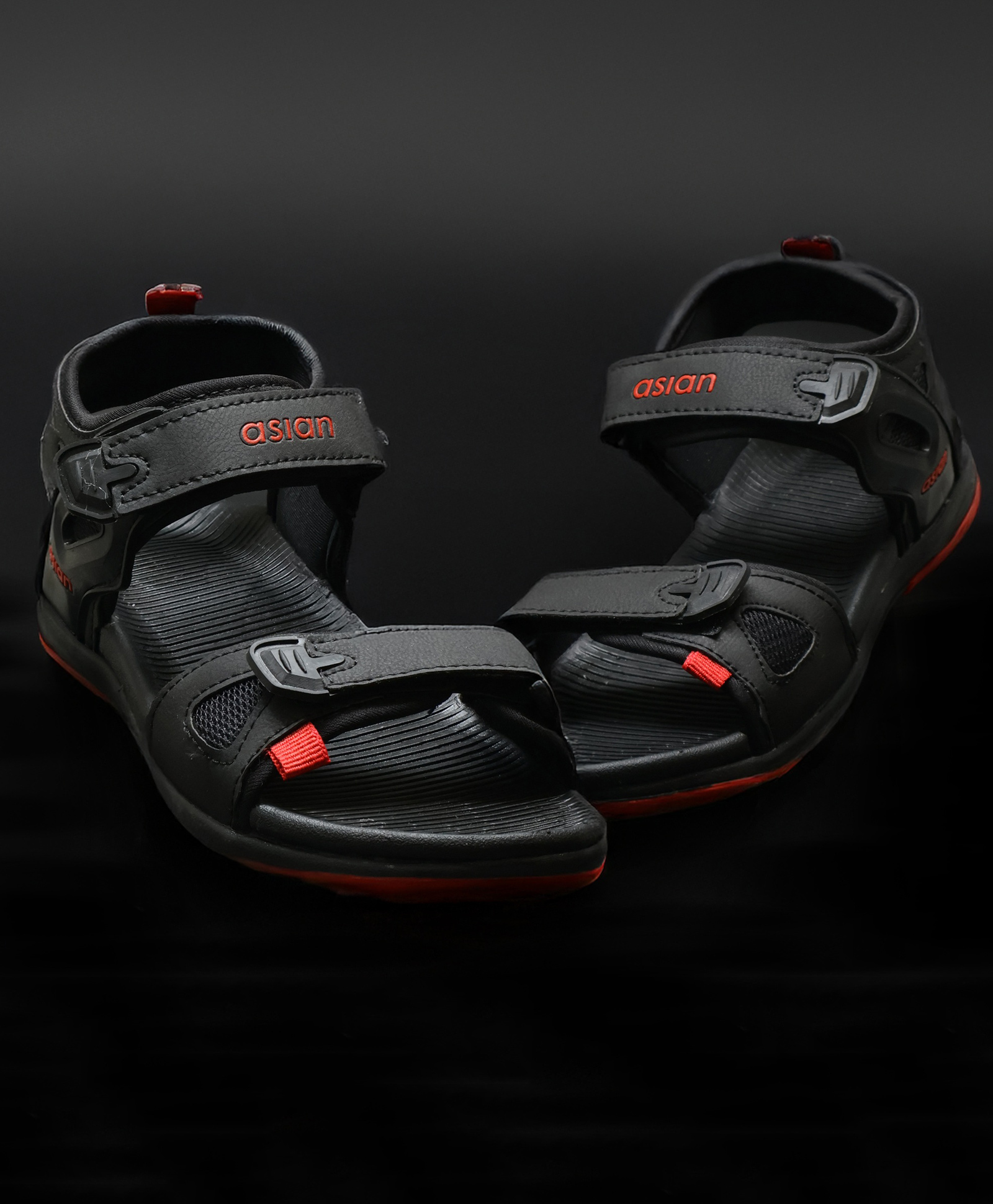 asian Solid With Double Velcro Closure Sandals - Black & Red-picture-19