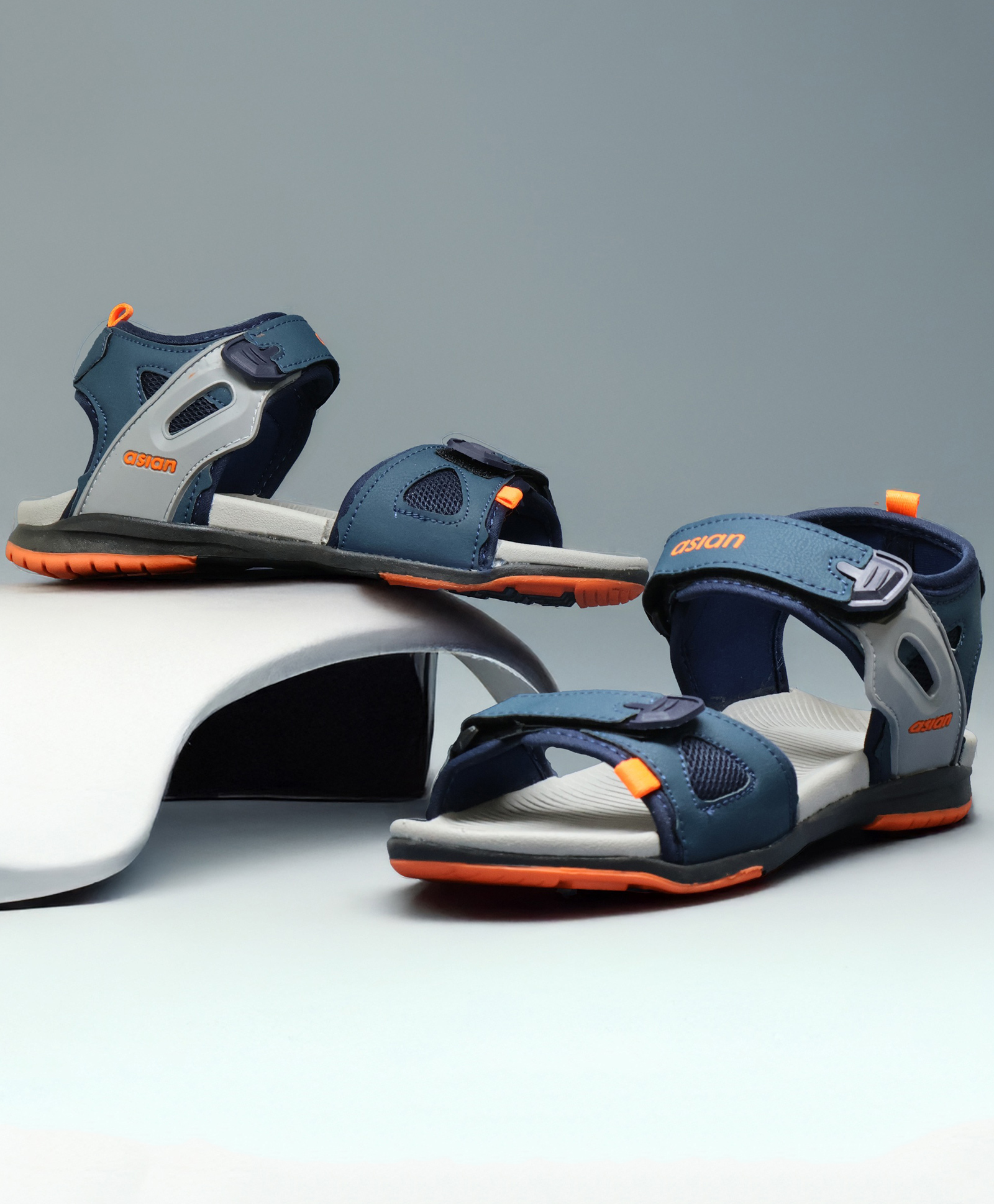 asian Solid With Double Velcro Closure Sandals - Navy Blue & Orange-picture-27