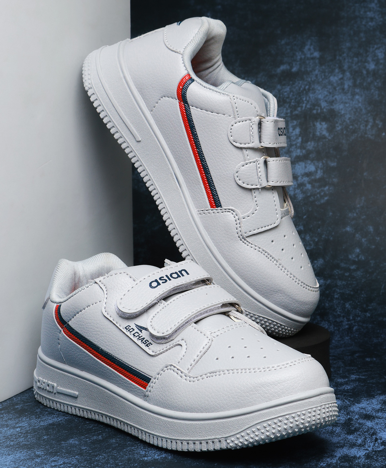 asian Go Chase Text Designed With Double Velcro Closure Shoes - Light Grey-image-38