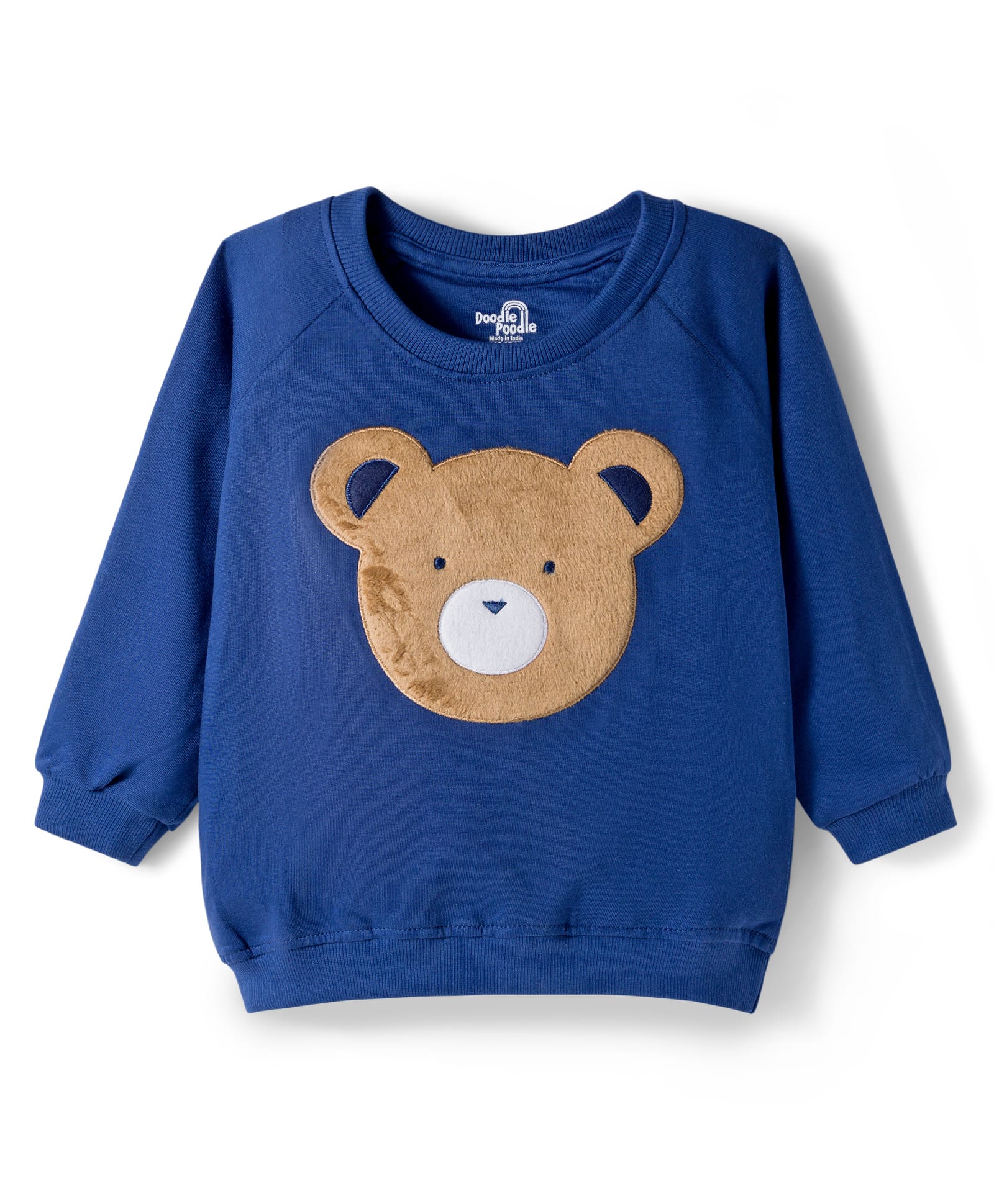 Doodle Poodle 100% Cotton Knit Light Weight Full Raglan Sleeves Sweatshirt With Teddy Bear Patch - Navy Blue-image-44