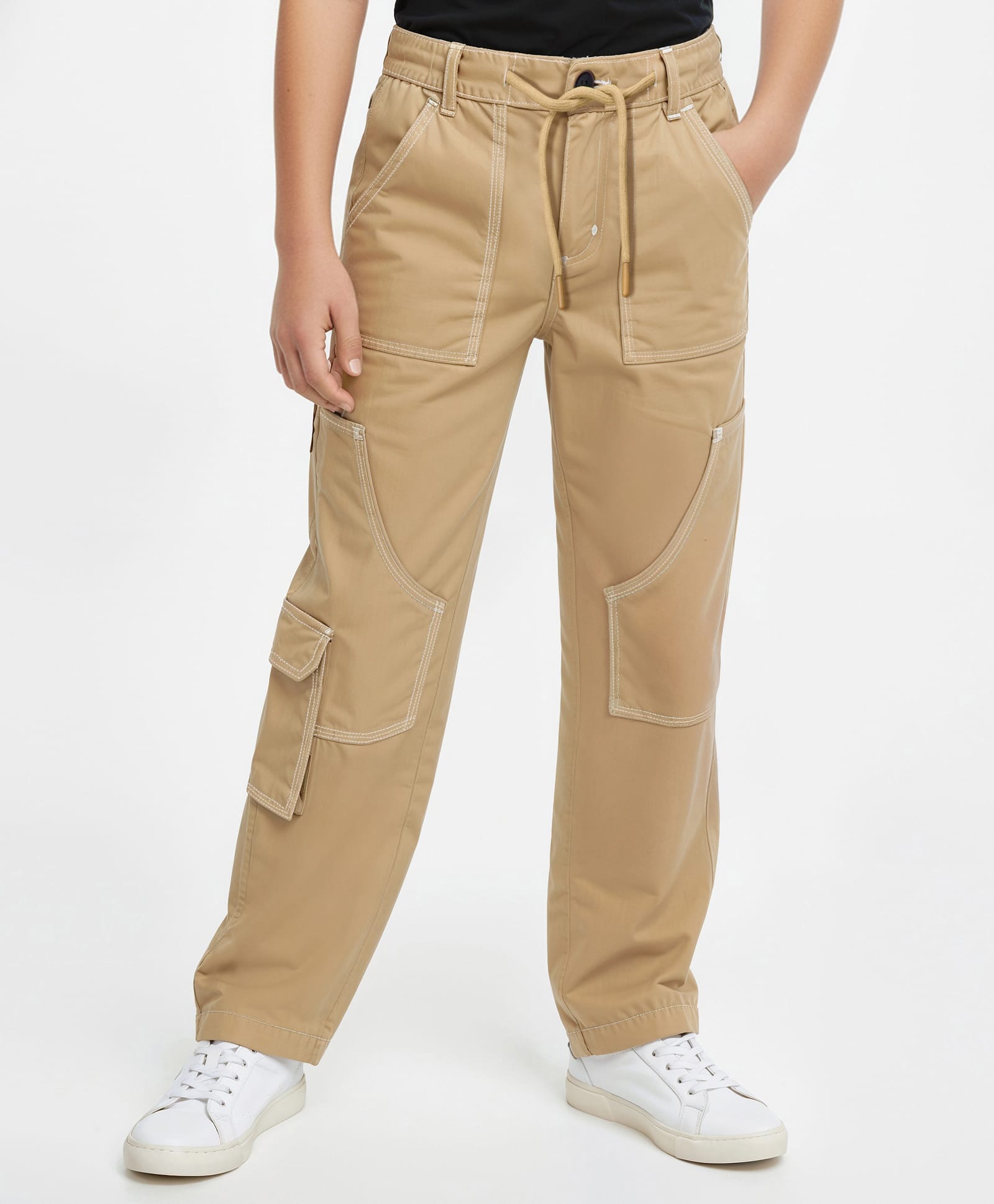 arias by lara dutta Arias Cotton Woven Full Length Solid Colour Trouser Pant With Pockets - Beige-picture-16