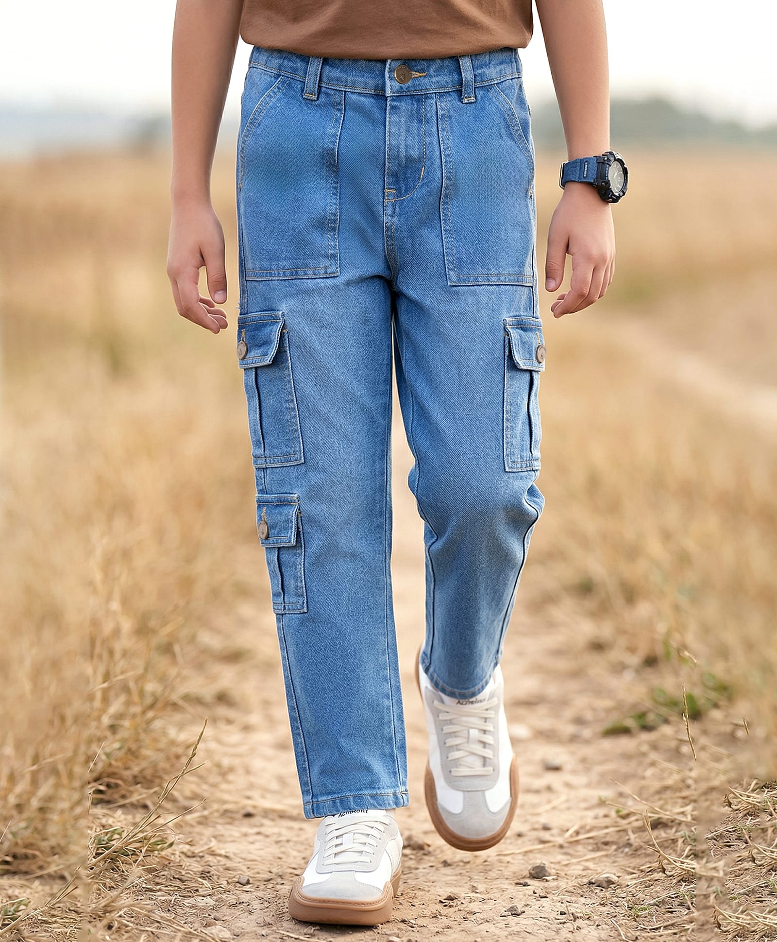 Pine Kids Woven Full Length Washed Denim Jeans - Blue-picture-10