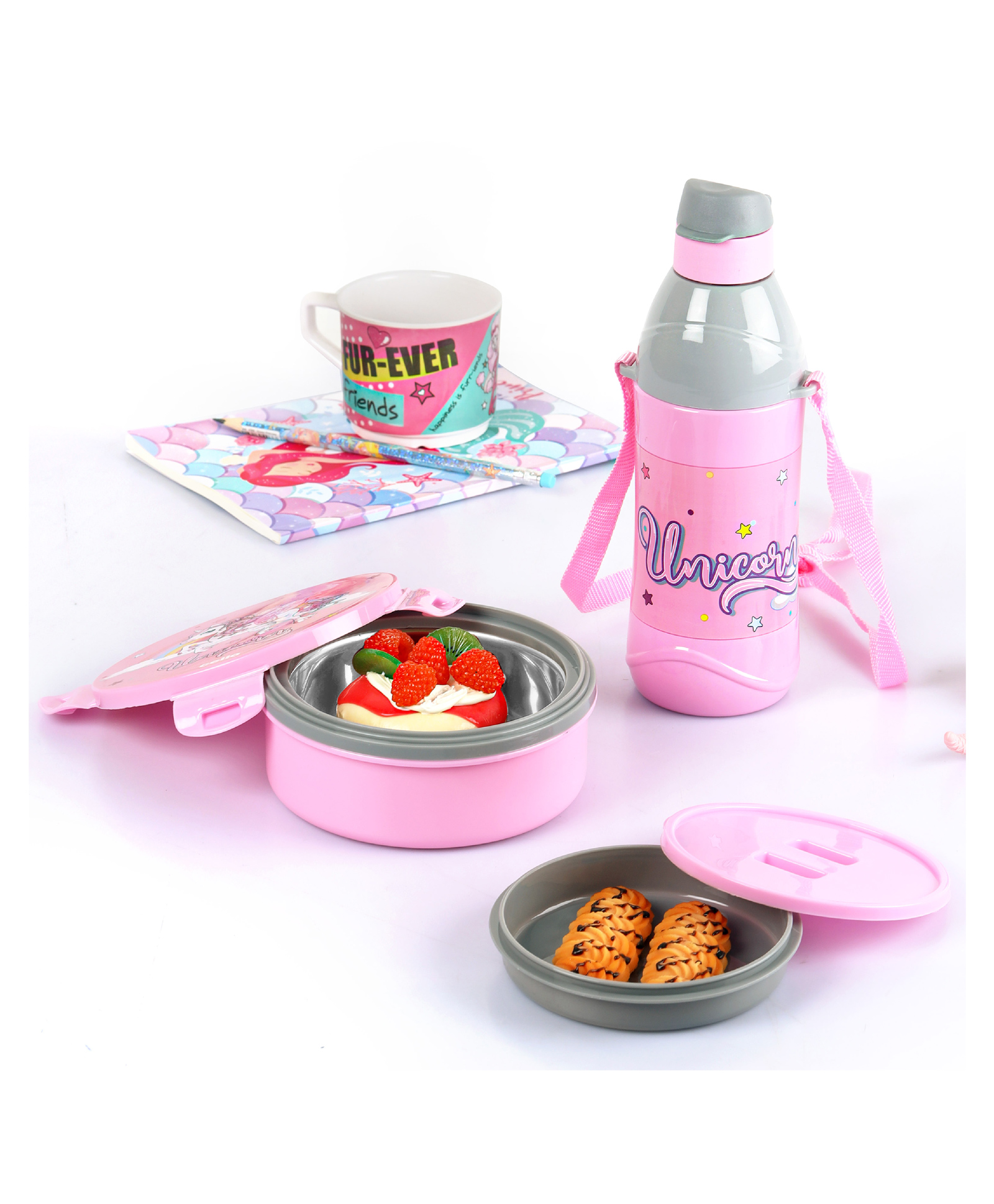 Cello Tiffy Insulated Lunch Box & Water Bottle Set with Unicorn Print Pink & Grey - 400 & 390 ml-image-19
