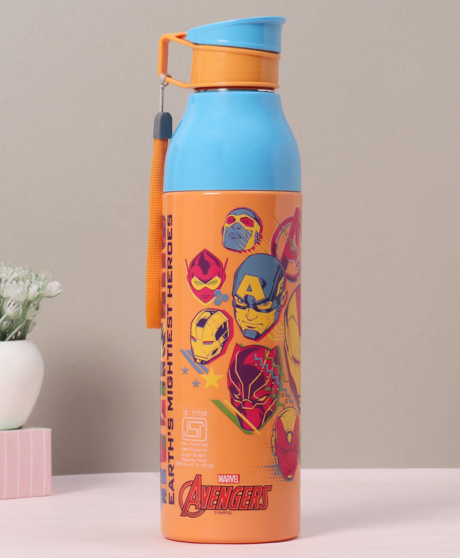 Cello Amazer 600 3D Avengers Print Stainless Steel Inner Water Bottle Orange - 550 ml-image-15