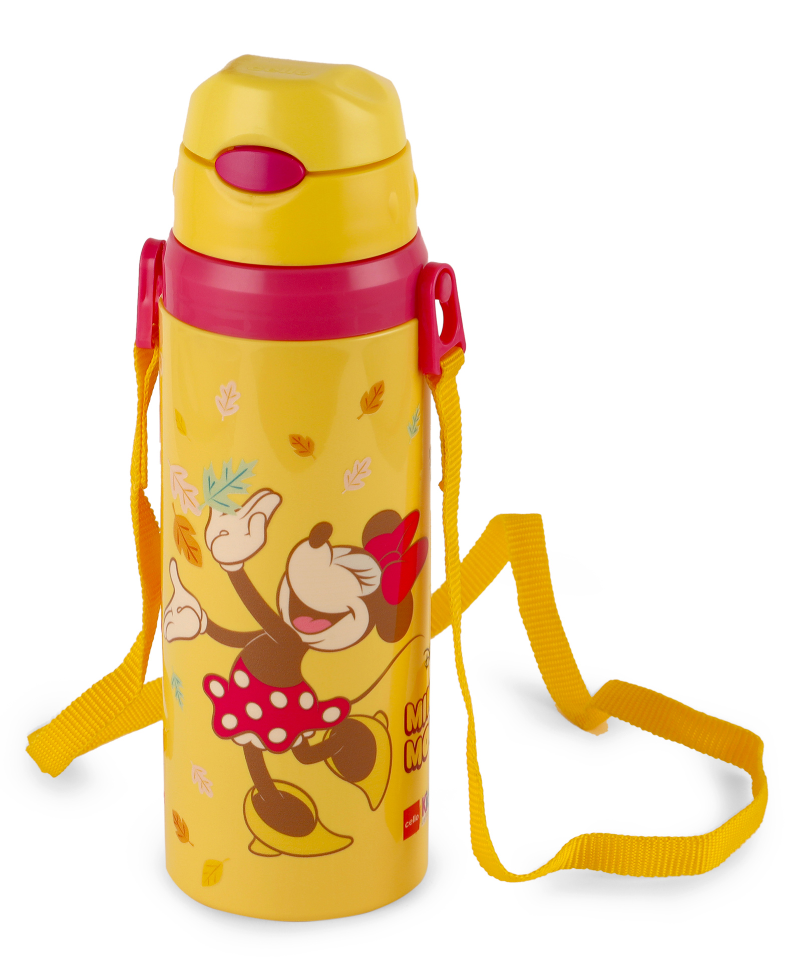 Cello Autumn 400 Kids Minnie Mouse Inner Steel Insulated Water Bottle with Strap 360 ml - Yellow-image-44