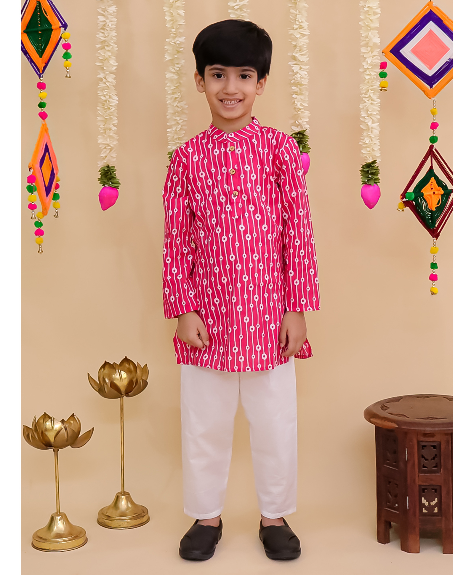 AJ Dezines Cotton Woven Navratri Theme Full Sleeves Abstract Printed Kurta Pyjama Set - Pink-picture-9
