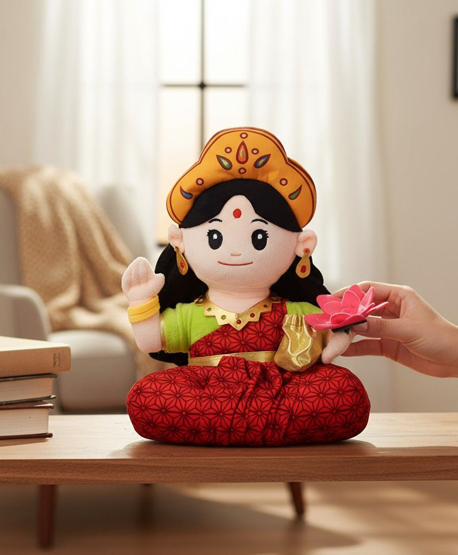 AURBO Baby Lakshmi Mantra Chanting Musical Soft Plush Toy for Kids (Height 30 cm)-image-0