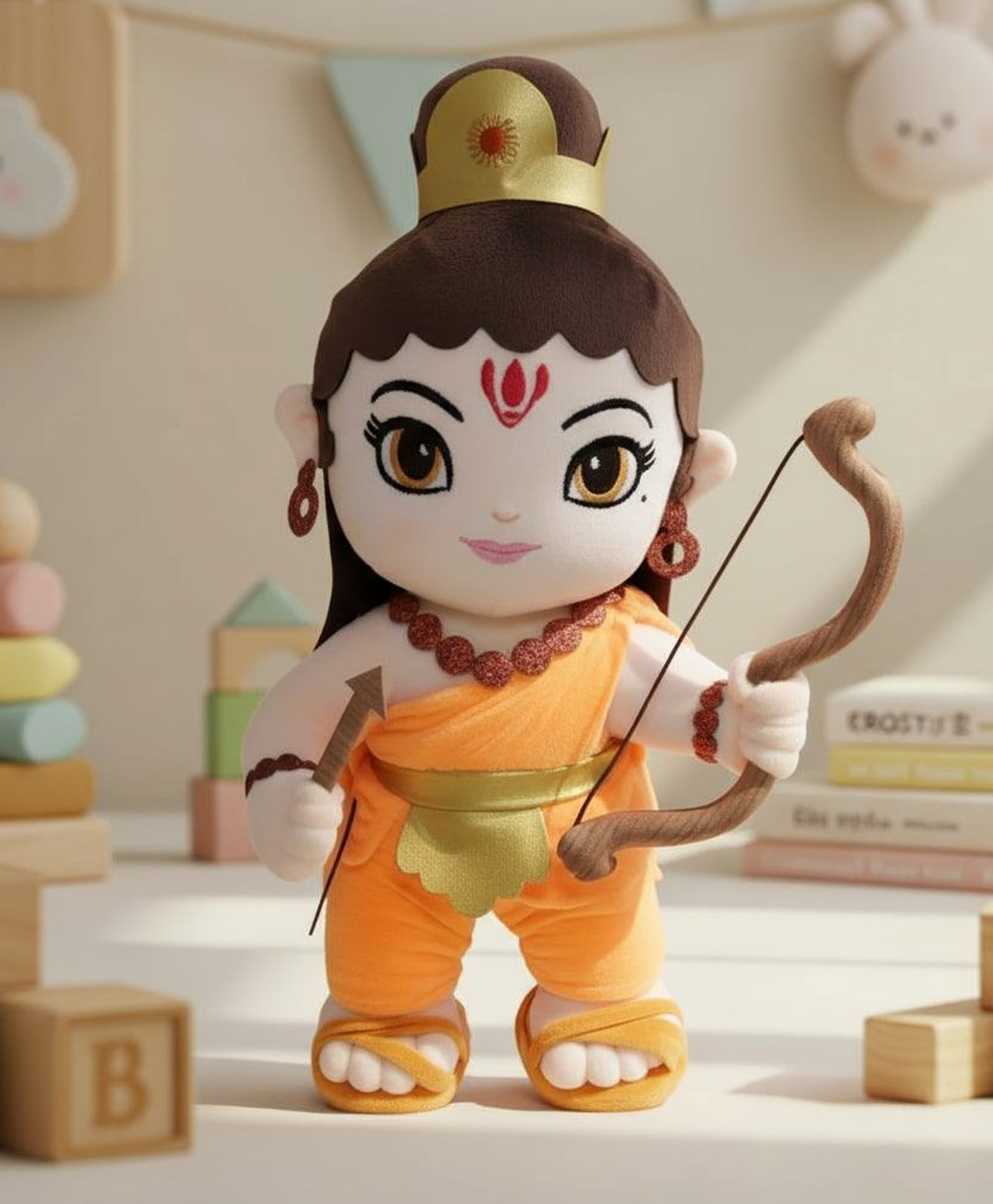 AURBO Baby Lord Sri Ram Mantra Chanting Musical Soft Plush Toy for Kids (Height 35 cm)-image-7