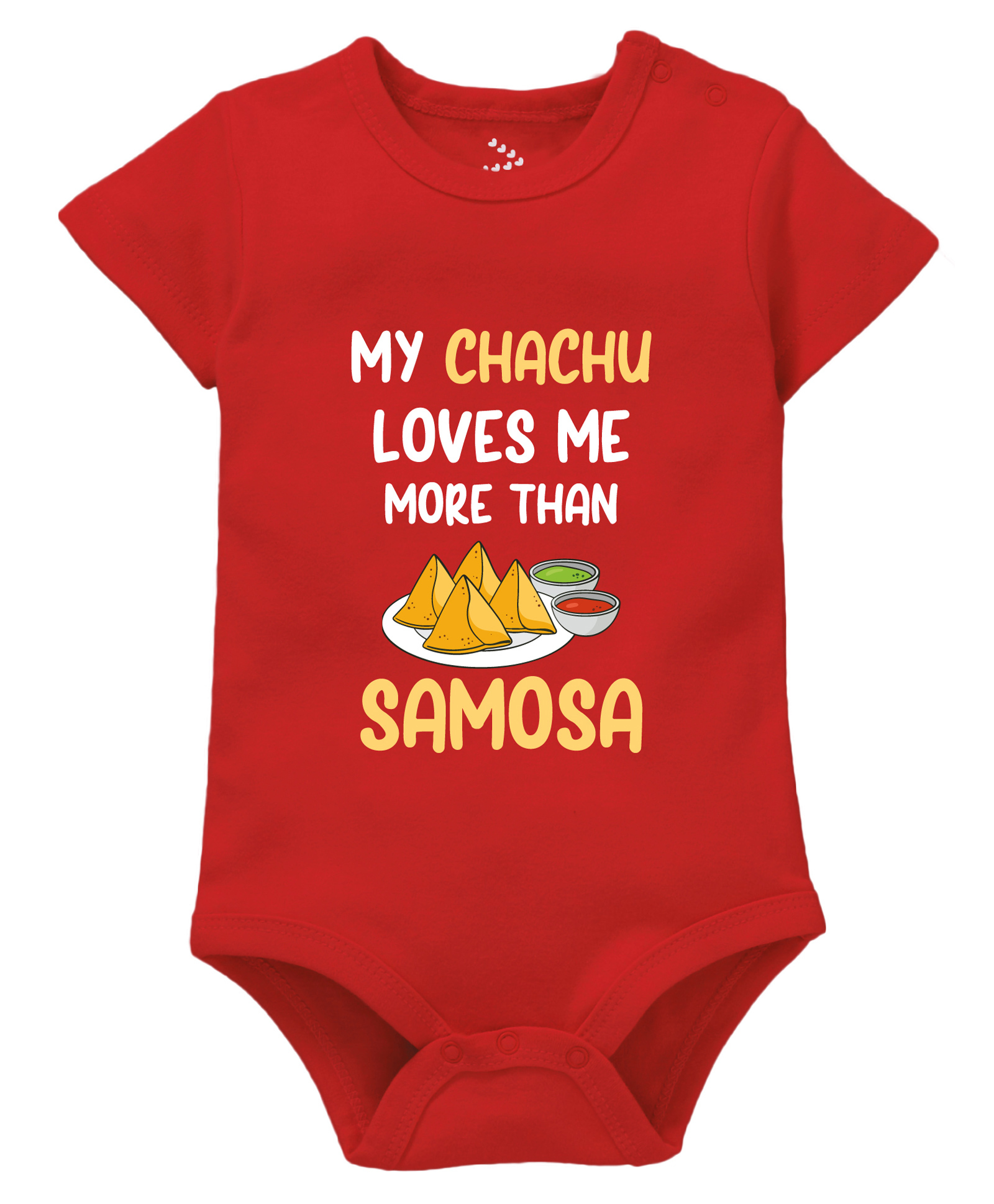 Zeezeezoo 100% Cotton Knit Family Theme Half Sleeves My Chachu Loves Me More Than Samosa Text Printed Onesie - Red-picture-31