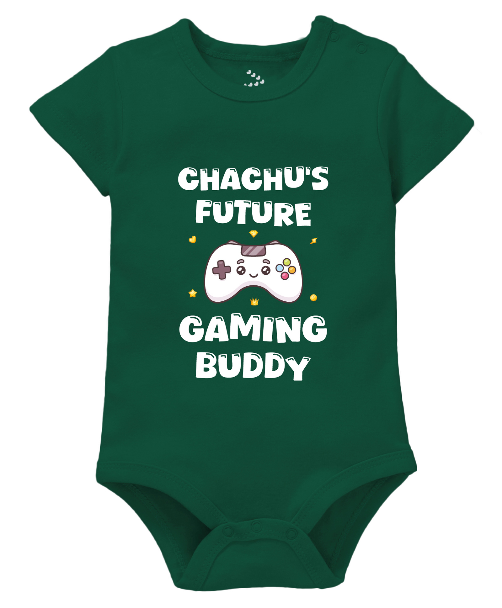 Zeezeezoo 100% Cotton Knit Family Theme Half Sleeves Chachus Future Gaming Buddy Text Printed Onesie - Forest Green-picture-29