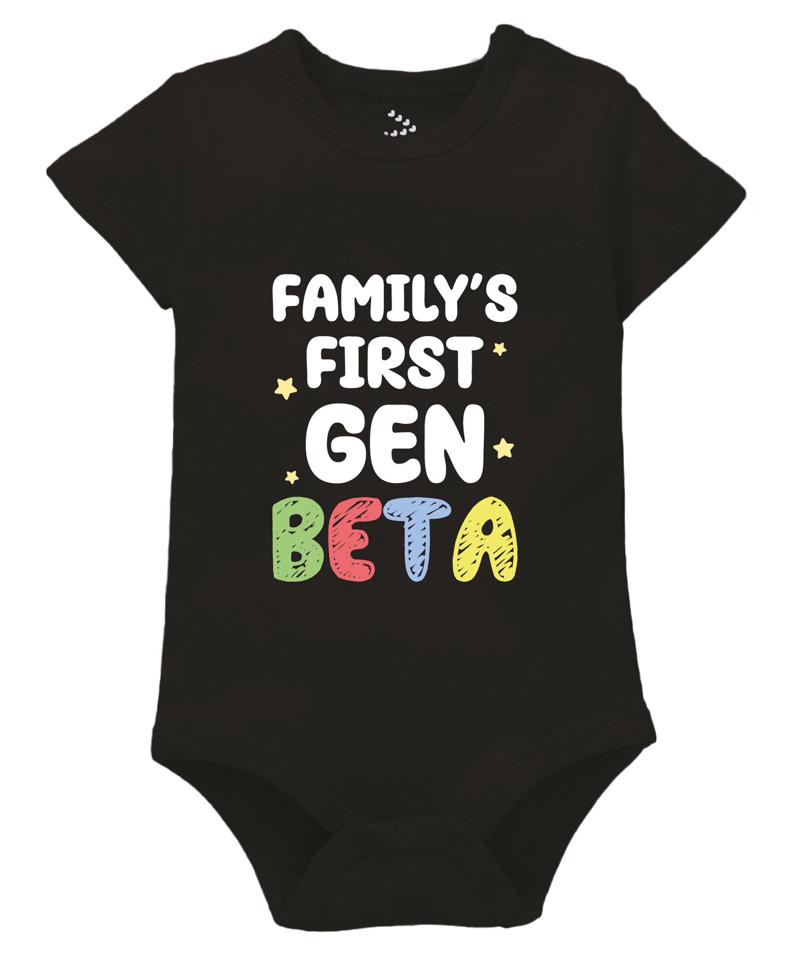 Zeezeezoo Family Theme 100% Cotton Knit Half Sleeves Familys First Gen Beta Text Printed Onesie - Black-picture-29
