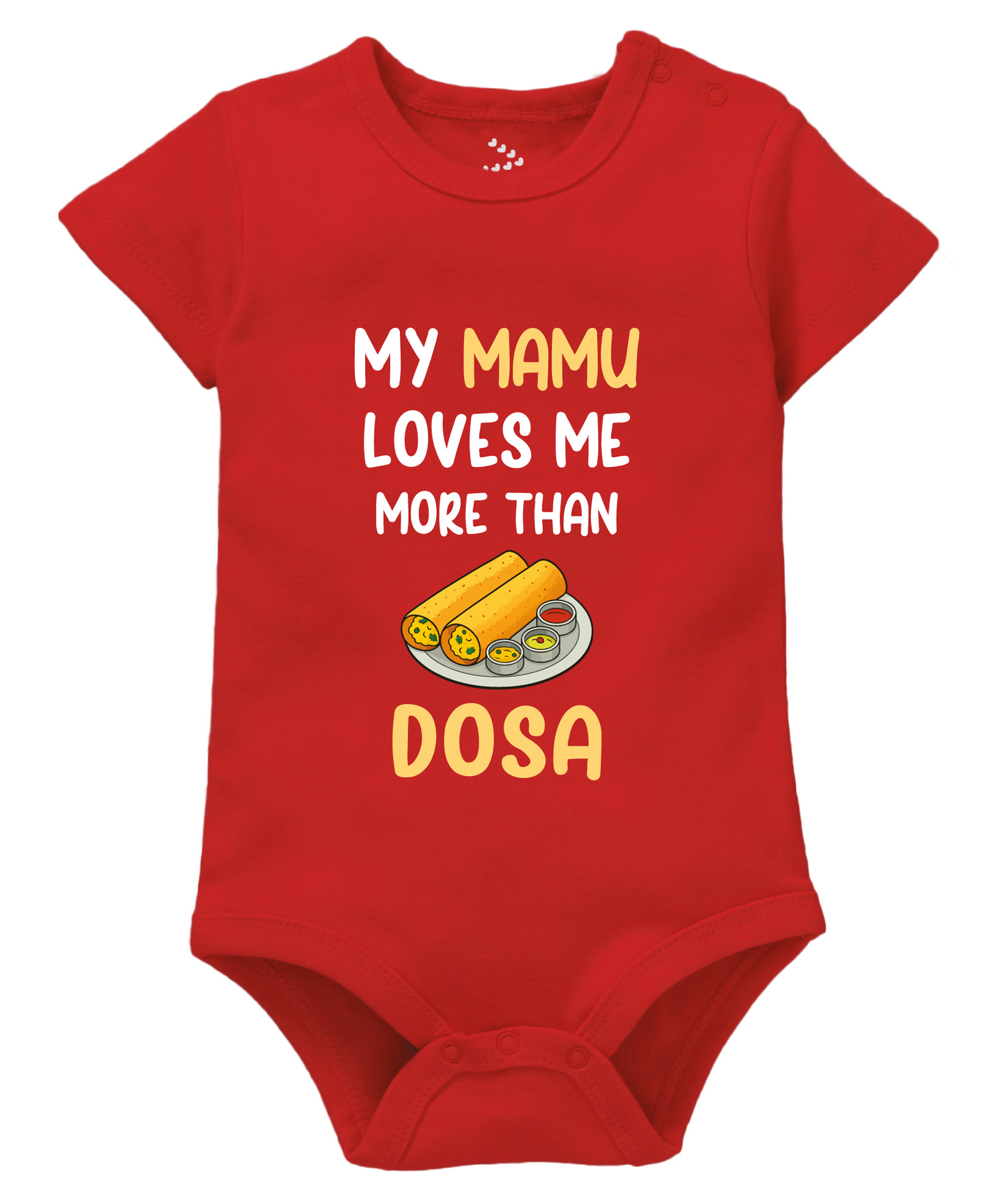 Zeezeezoo 100% Cotton Knit Family Theme Half Sleeves My Mamu Loves Me More Than Dosa Text Printed Onesie - Red-picture-42