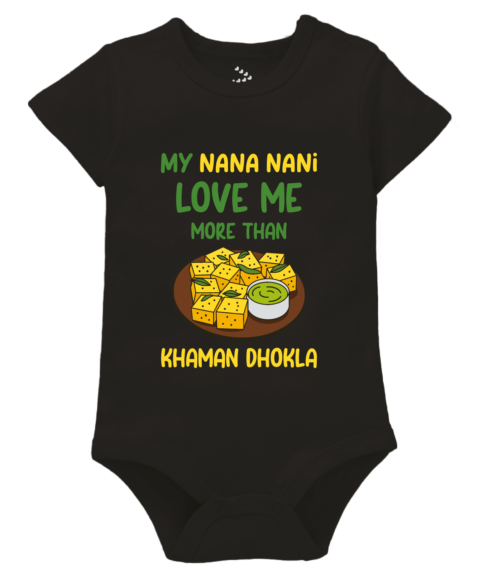 Zeezeezoo 100% Cotton Knit Family Theme Half Sleeves My Nana Nani Loves Me More Than Khaman Dhokla Text Printed Onesie - Black-picture-14