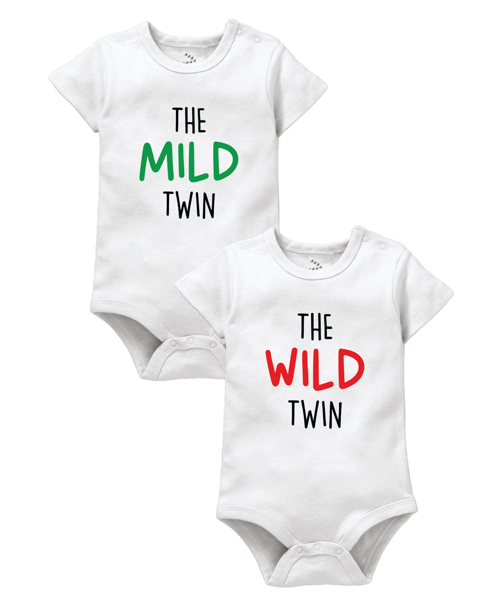 Zeezeezoo 100% Cotton Knit Pack Of 2 Twin Theme Half Sleeves The Mild Twin & The Wild Twin Text Printed Onesie - White-picture-9