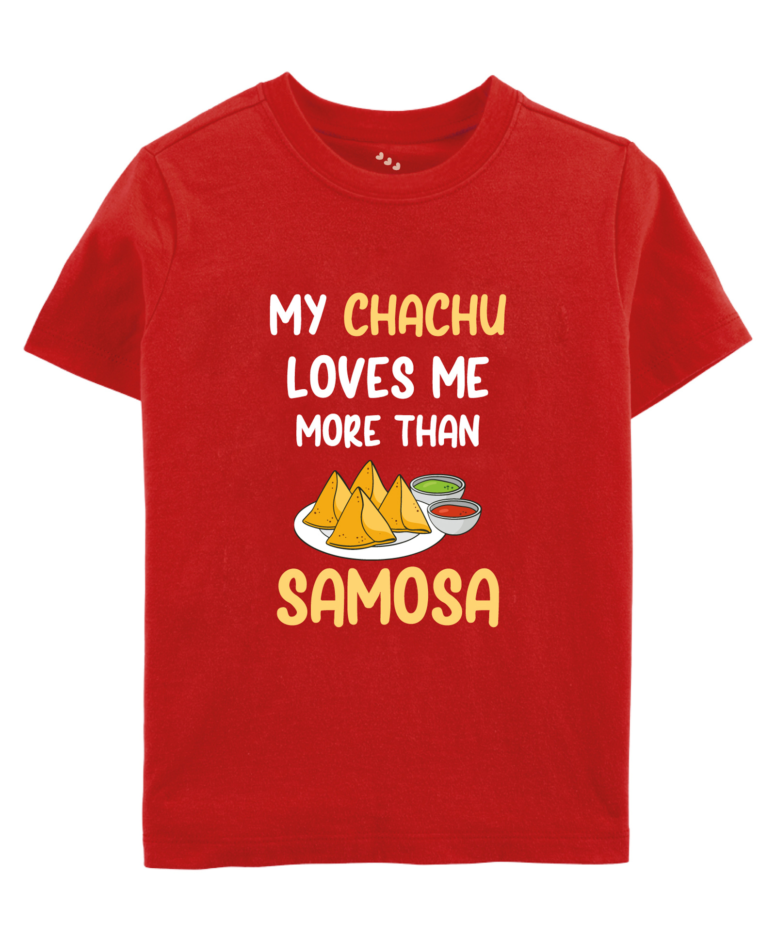 Zeezeezoo 100% Cotton Knit Family Theme Half Sleeves My Chachu Loves Me More Than Samosa Text Printed Tee - Red-picture-25