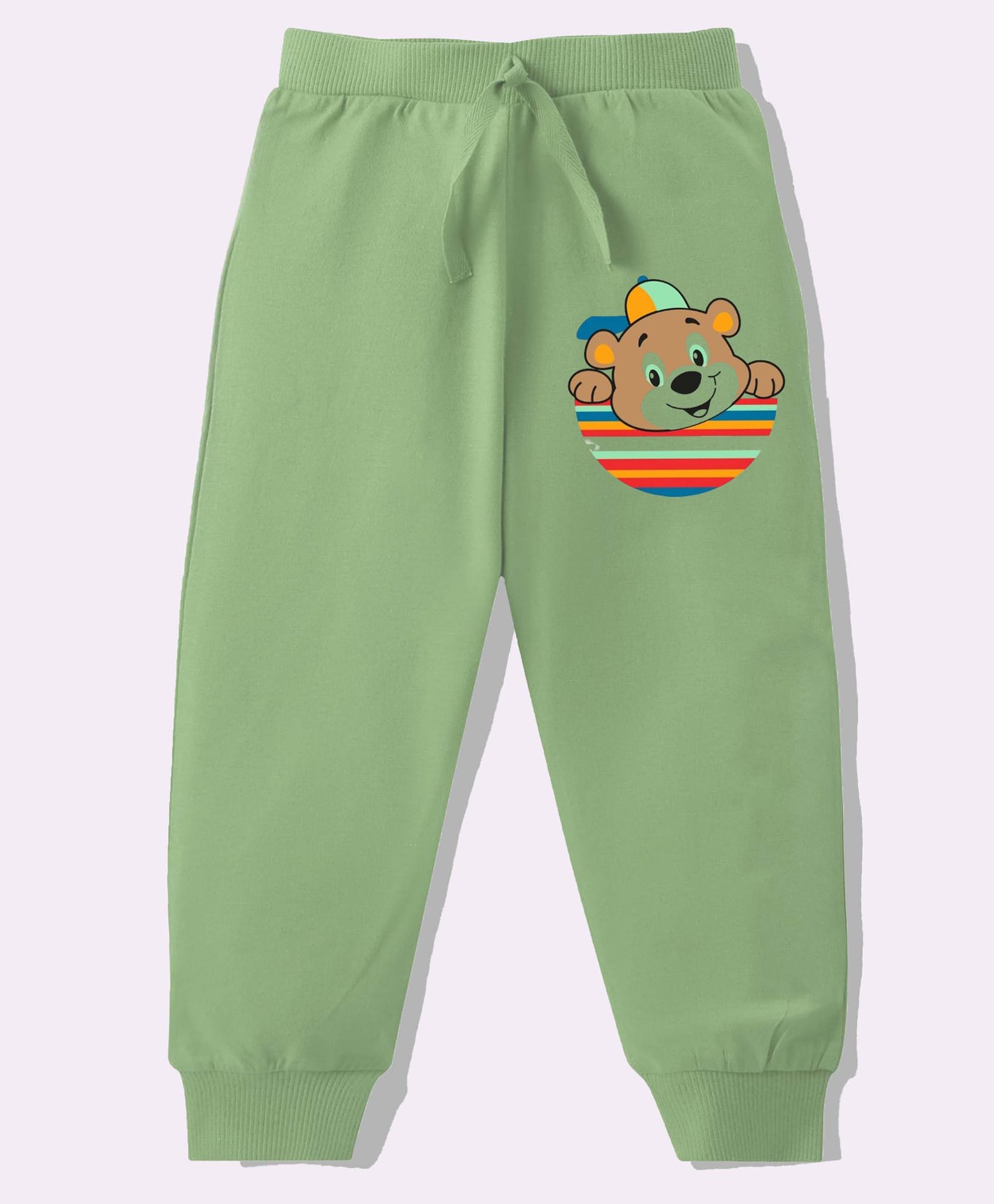 KAVEE Pure Cotton Knit Biowashed Full Length Cute Teddy Printed Lounge Pants - Olive Green-picture-23