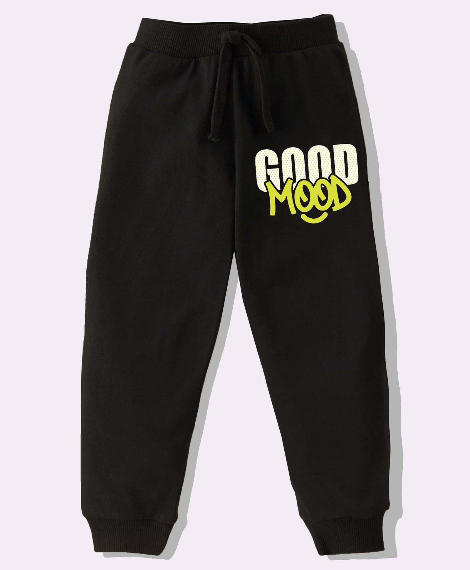 KAVEE Pure Cotton Knit Biowashed Full Length Good Mood Text Printed Lounge Pants - Black-picture-19