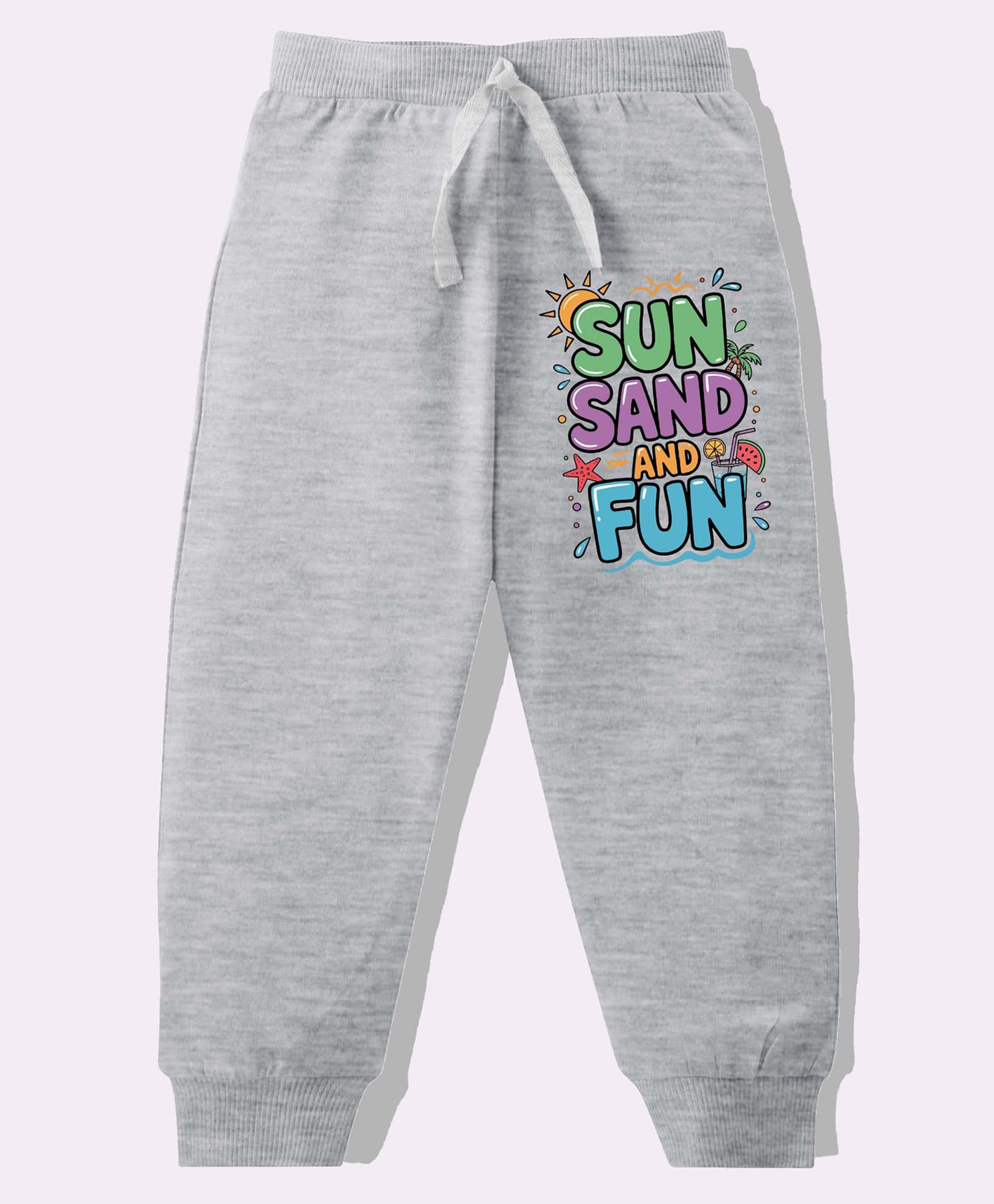 KAVEE Pure Cotton Knit Sun Sand And Fun Text Printed Biowashed Lounge Pants - Grey-picture-26