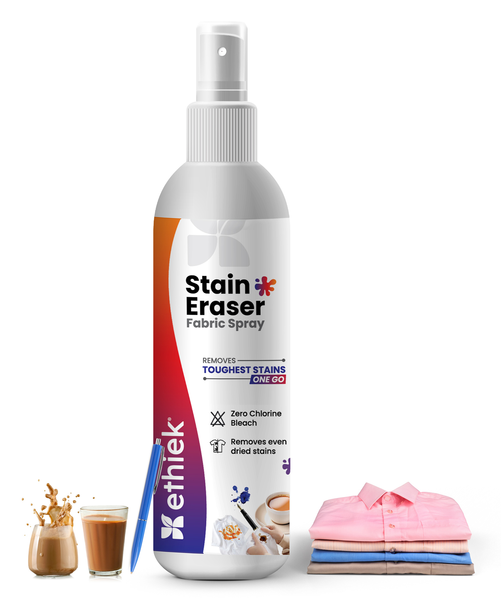 Ethiek Stain Eraser - Instant Stain Remover Fabric Spray, Remover for Fresh and Old Stains like Ink, Pen, Sketchpen, Tea, Coffee and Others, Colour-Safe Formula, 75 ml