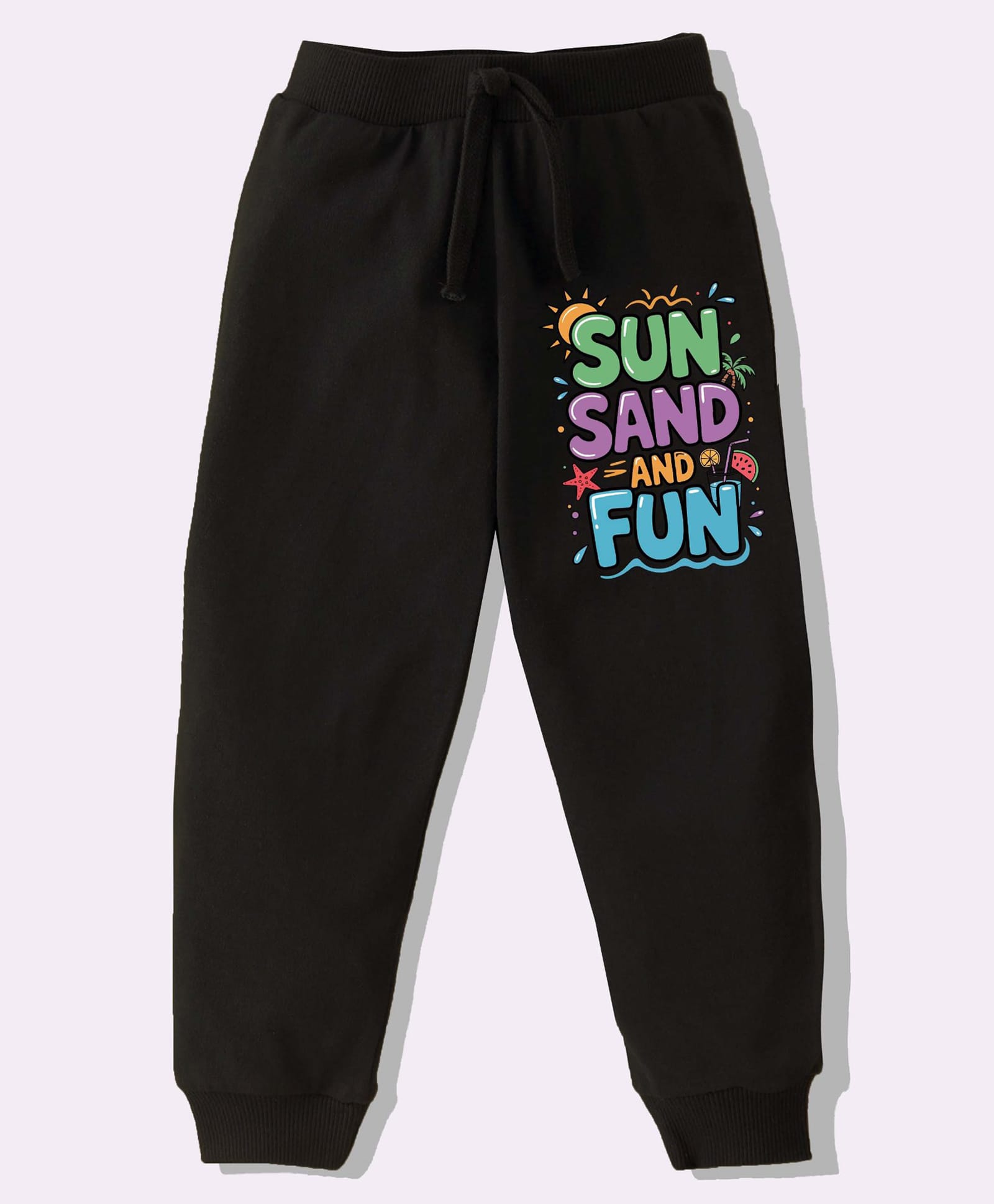 KAVEE Pure Cotton Knit Sun Sand And Fun Text Printed Biowashed Lounge Pants - Black-picture-22