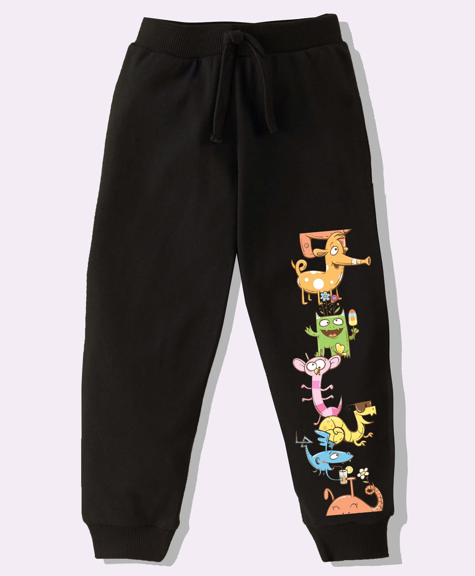 KAVEE Pure Cotton Knit Cartoons Printed Biowashed Lounge Pants - Black-picture-18