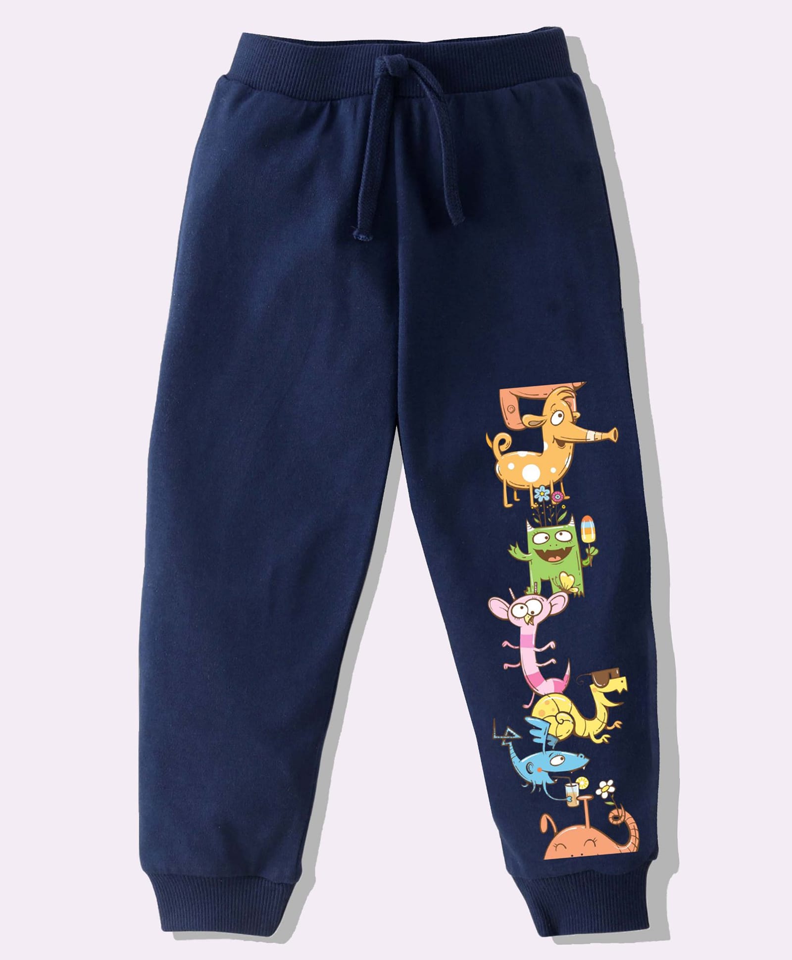 KAVEE Pure Cotton Knit Cartoons Printed Biowashed Lounge Pants - Navy Blue-picture-21