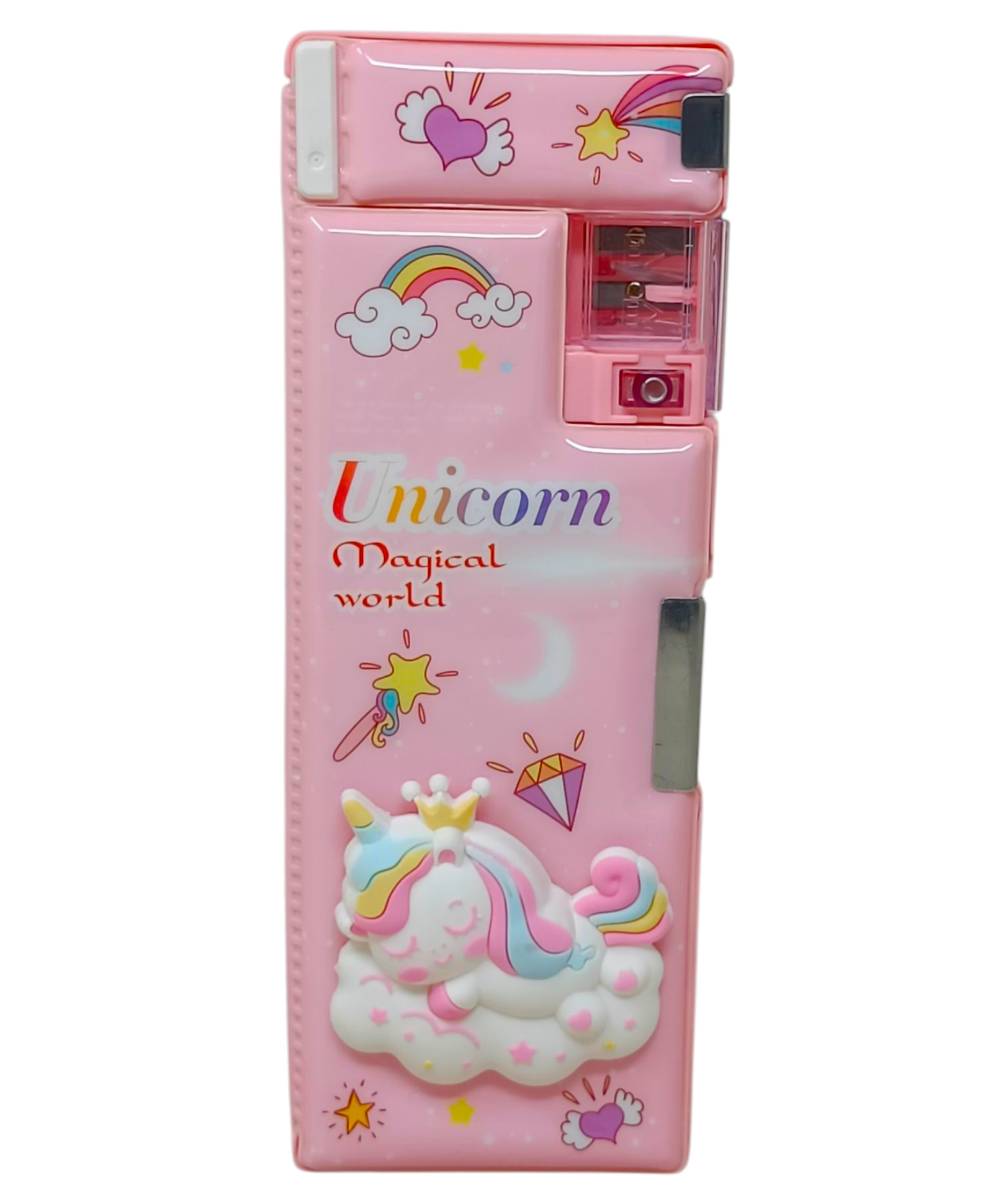 QIPS Unicorn 3D Plastic Pencil Box Double-Sided with Built-In Sharpeners Pink-image-16