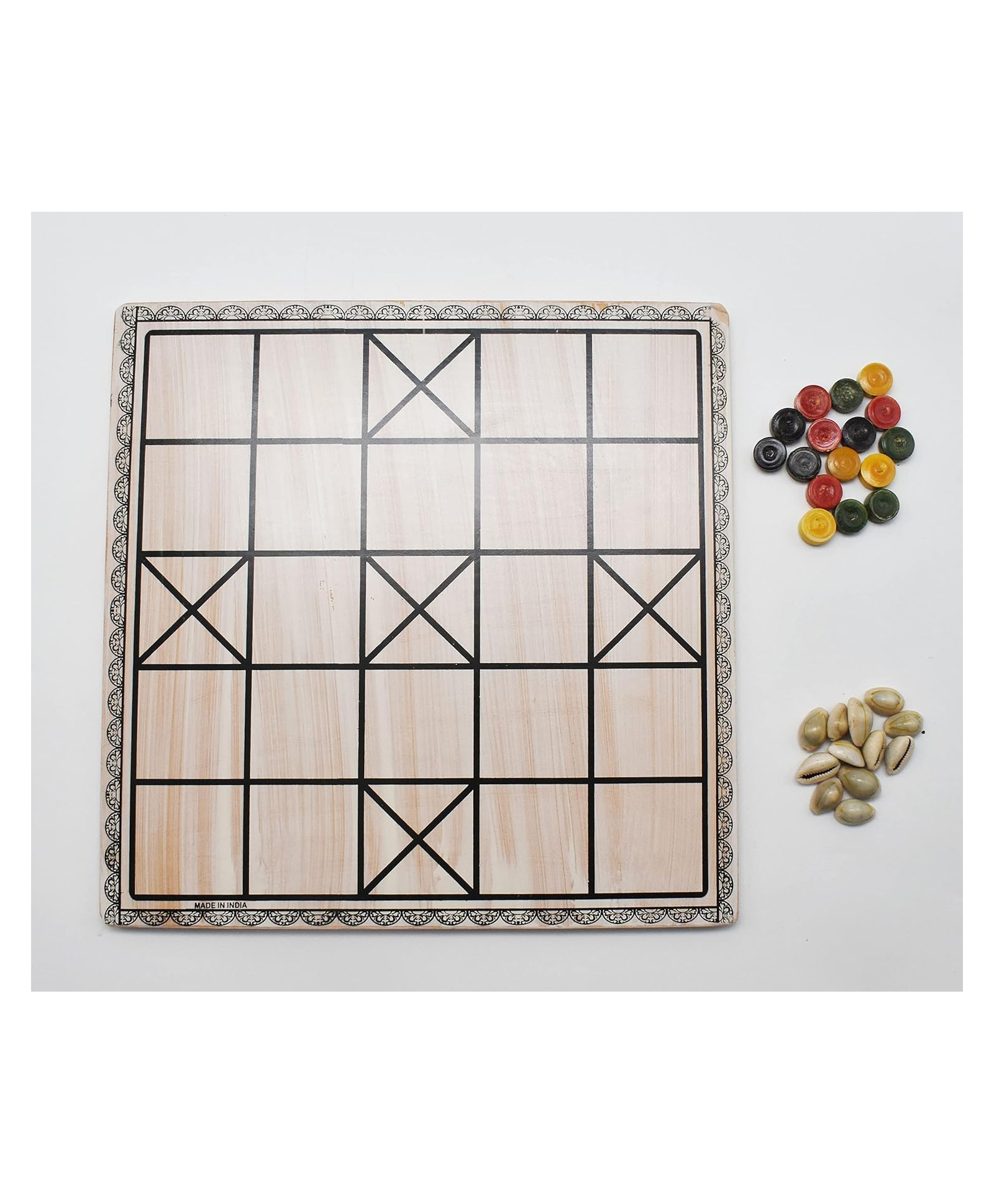 Funwood Games Traditional Chowka Bara Board Game Set with Coloured Pieces and Cowrie Shells, Indian Strategy Board Game for Kids and Adults-image-21